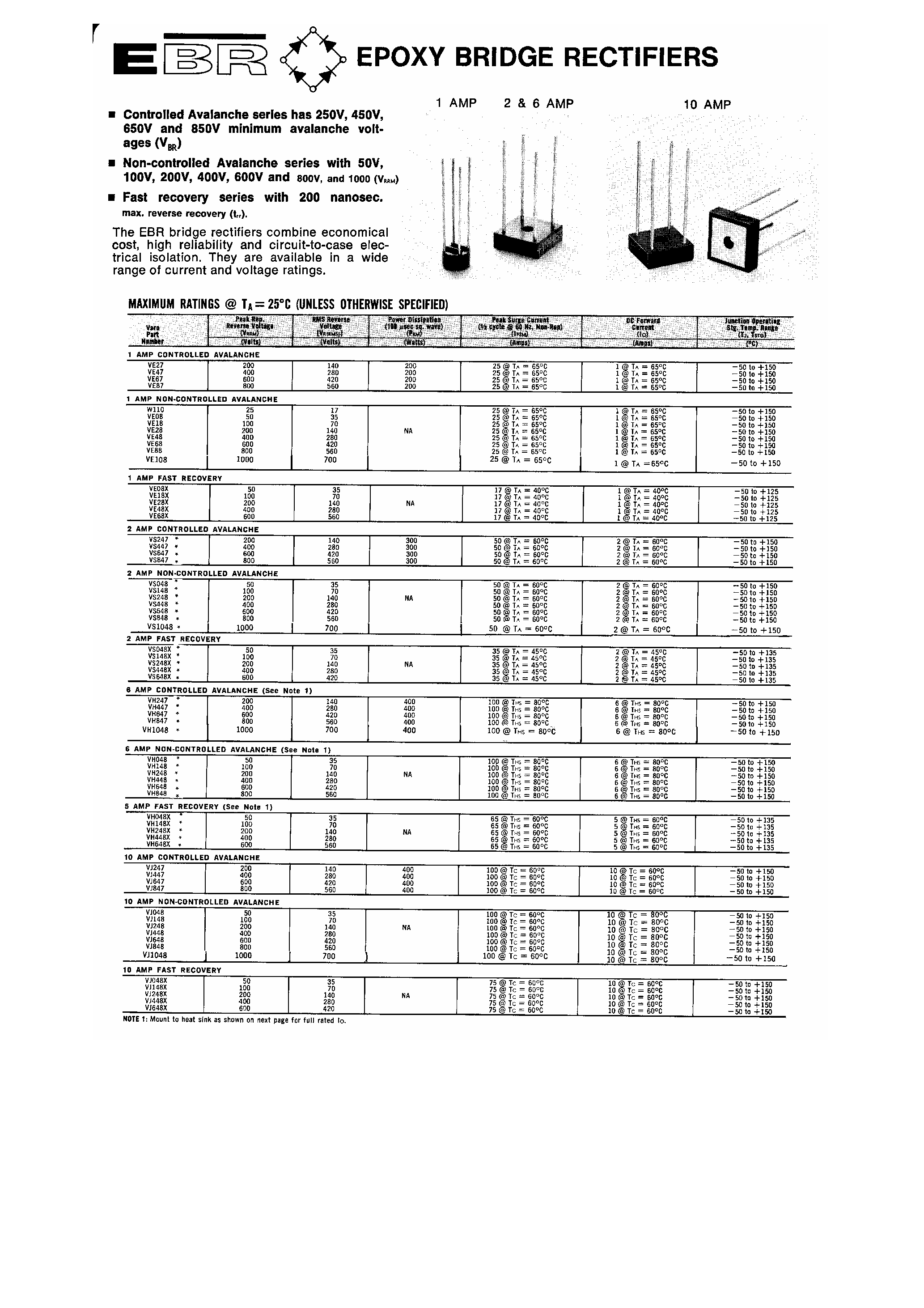 Datasheet VH148 - Epoxy Bridge Rectifiers page 1