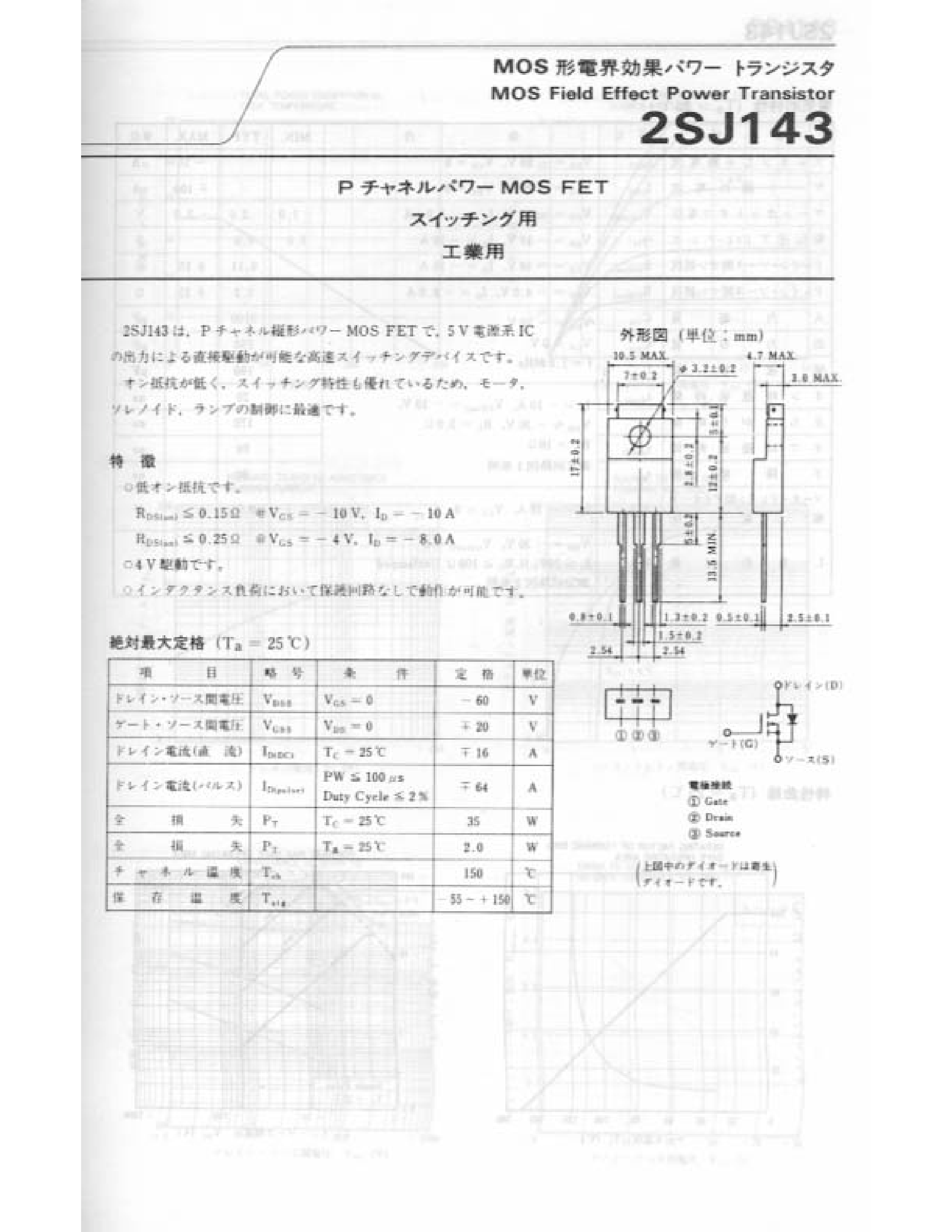 Datasheet 2SJ143 - MOS Field Effect Power Transistors page 1