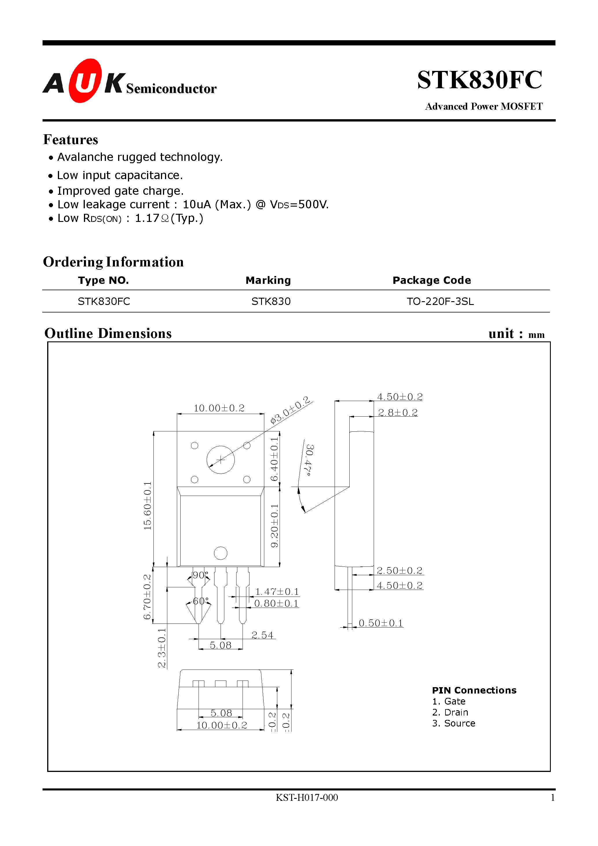 Datasheet STK830FC - Advanced Power MOSFET page 1