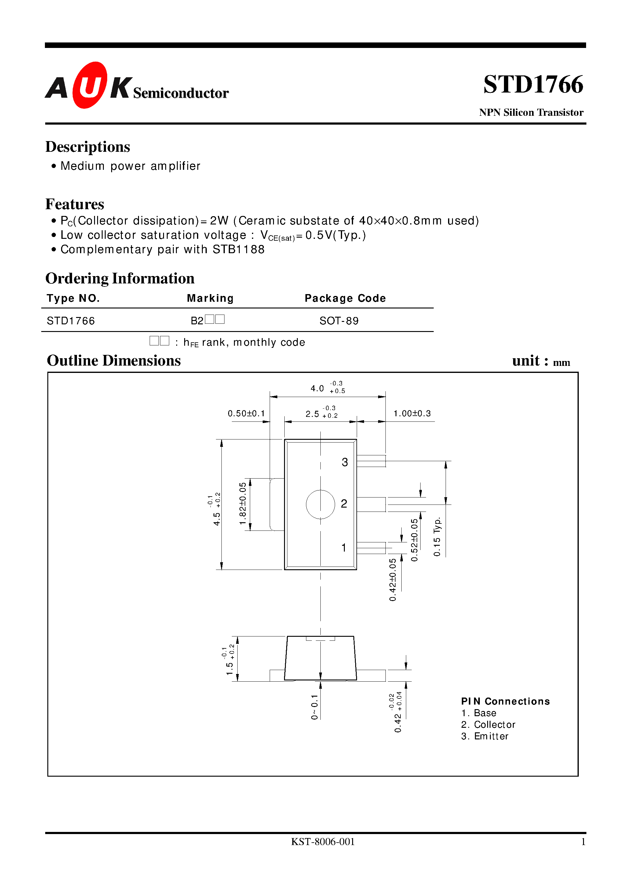 Даташит STD1766 - NPN Silicon Power Transistor страница 1