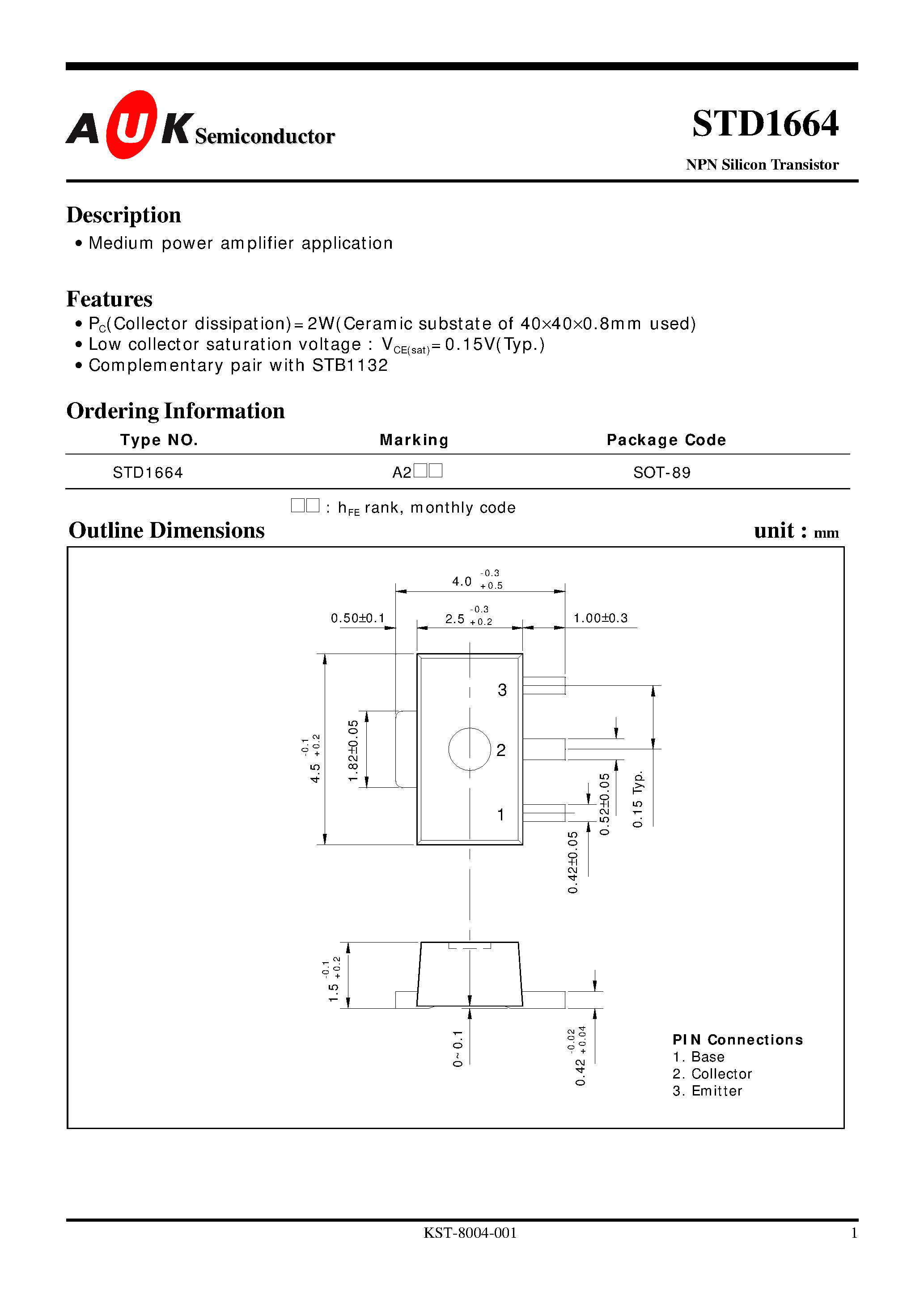 Даташит STD1664 - NPN Silicon Power Transistor страница 1