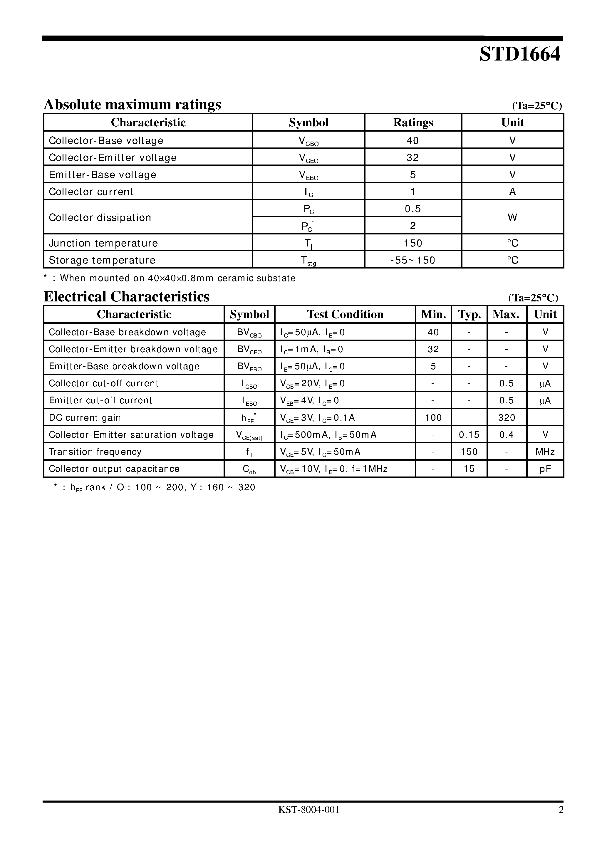 Даташит STD1664 - NPN Silicon Power Transistor страница 2