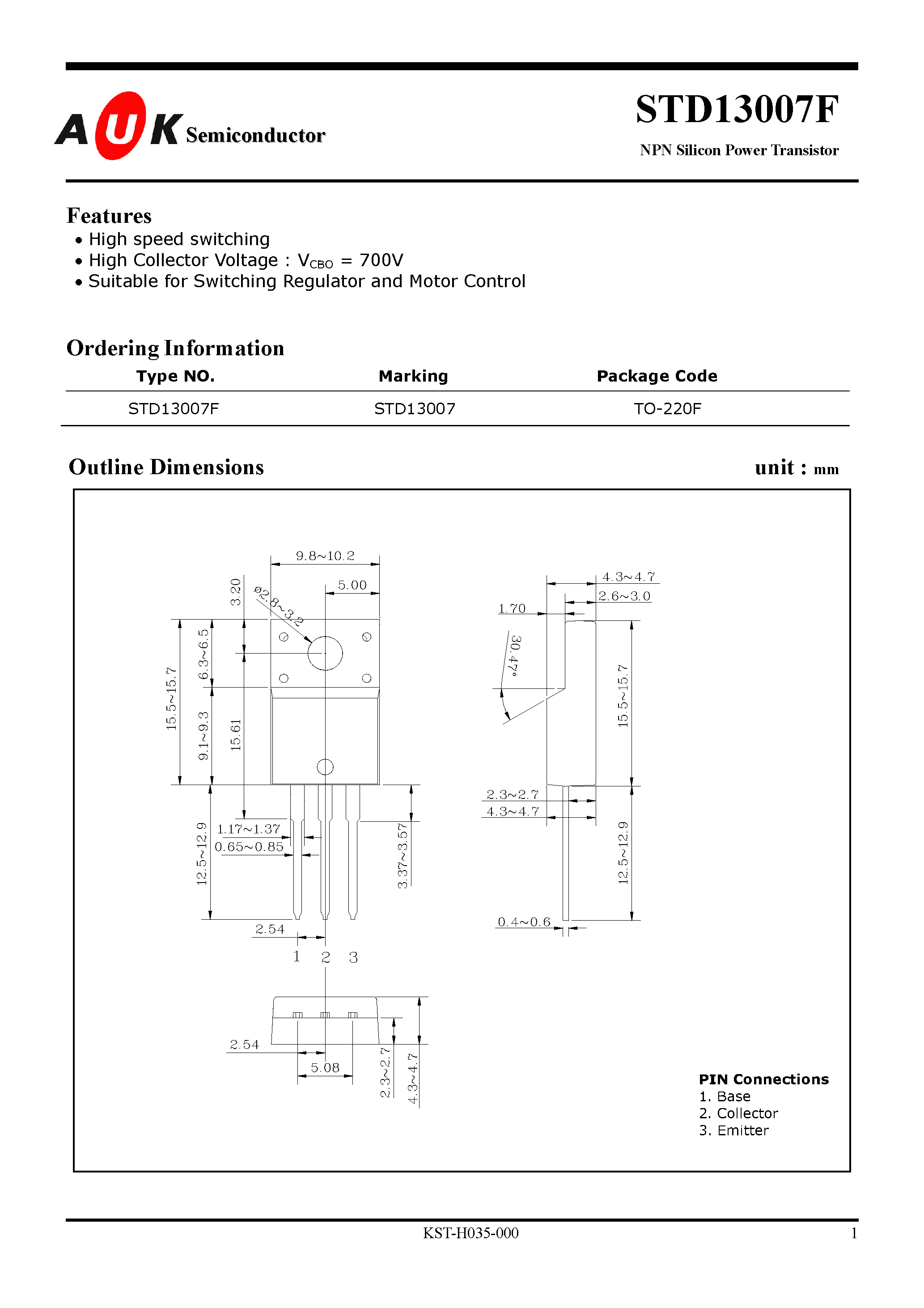 Datasheet STD13007F - NPN Silicon Power Transistor page 1