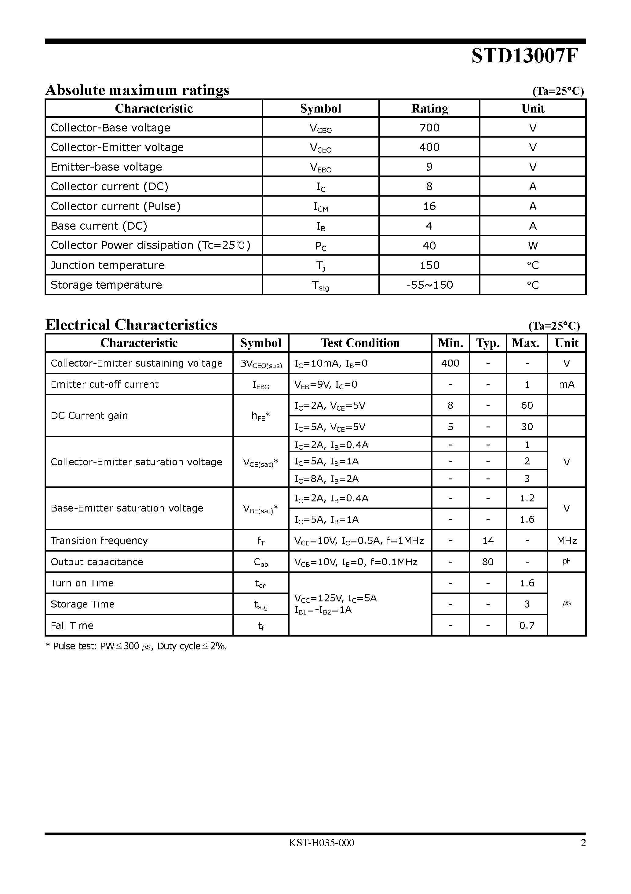 Datasheet STD13007F - NPN Silicon Power Transistor page 2