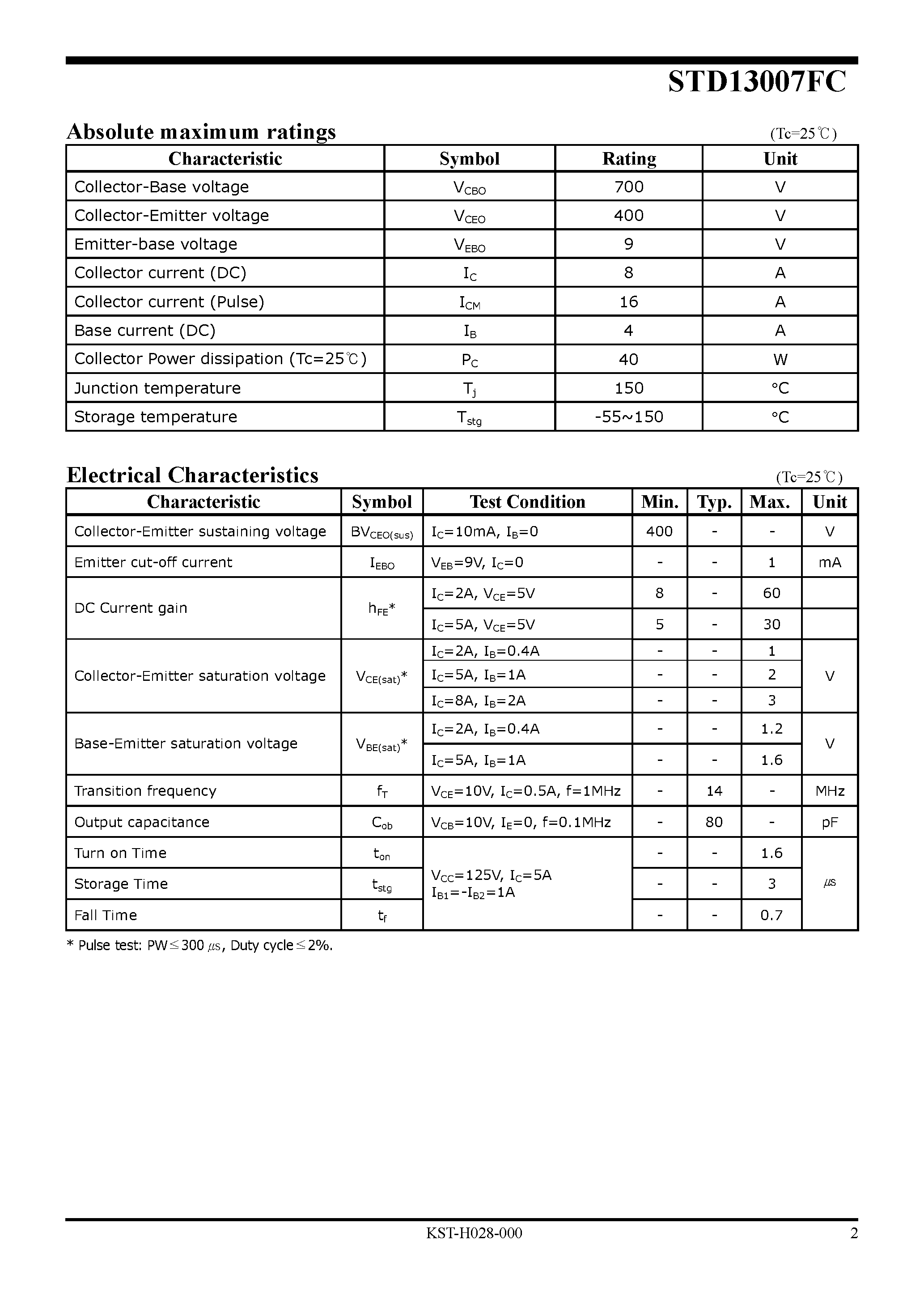 Datasheet STD13007FC - NPN Silicon Power Transistor page 2