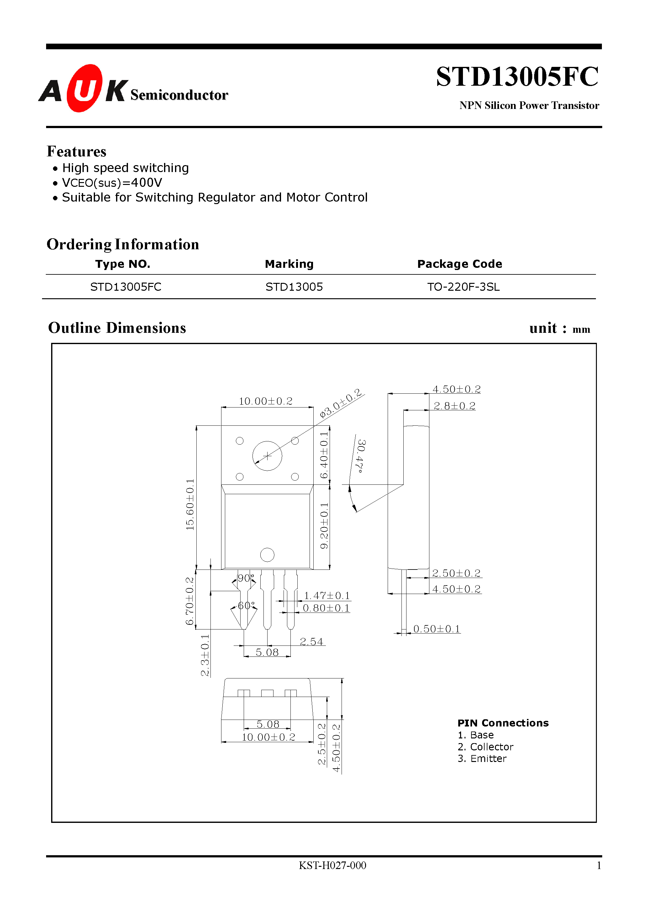 Datasheet STD13005FC - NPN Silicon Power Transistor page 1