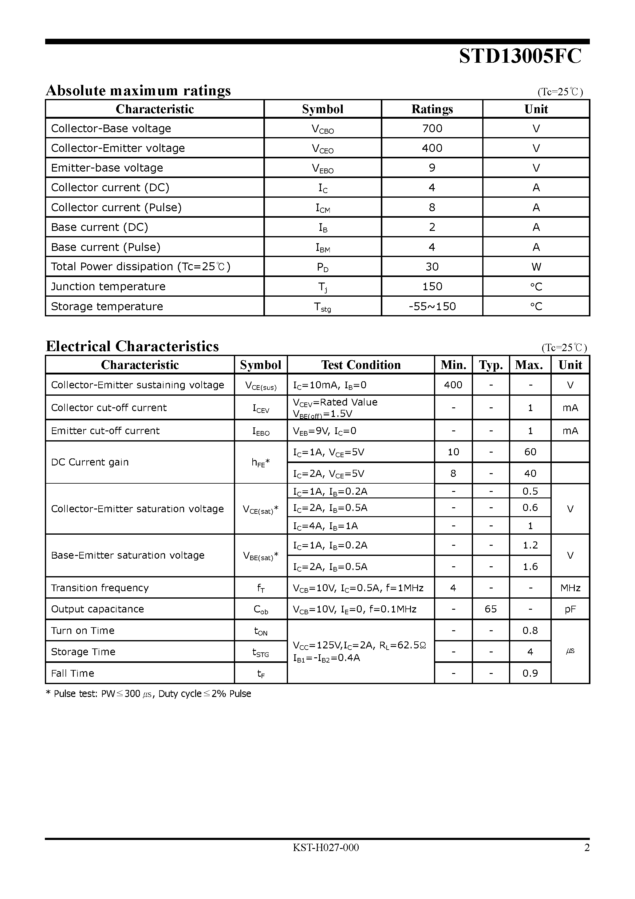 Datasheet STD13005FC - NPN Silicon Power Transistor page 2