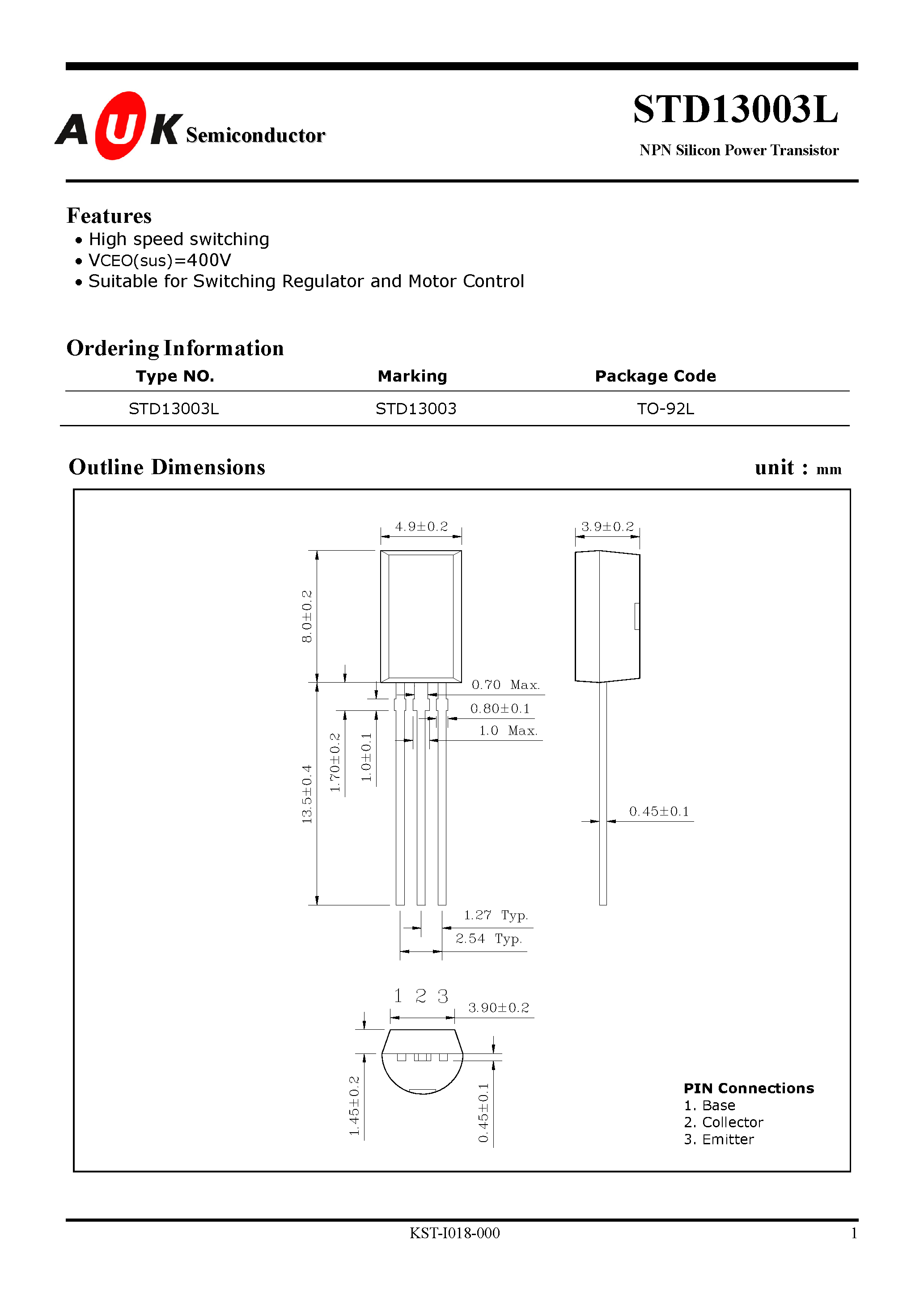 Datasheet STD13003L - NPN Silicon Power Transistor page 1