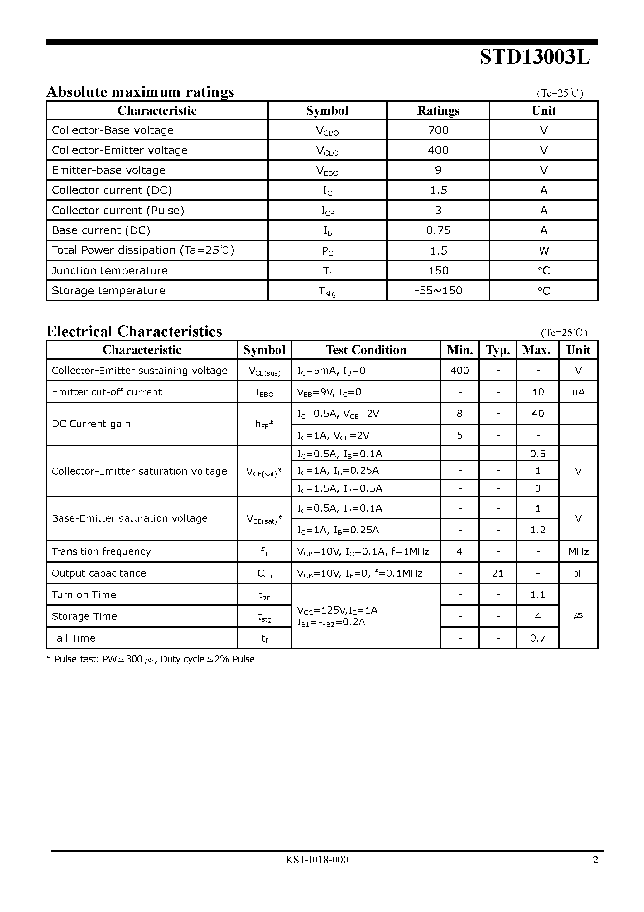 Datasheet STD13003L - NPN Silicon Power Transistor page 2