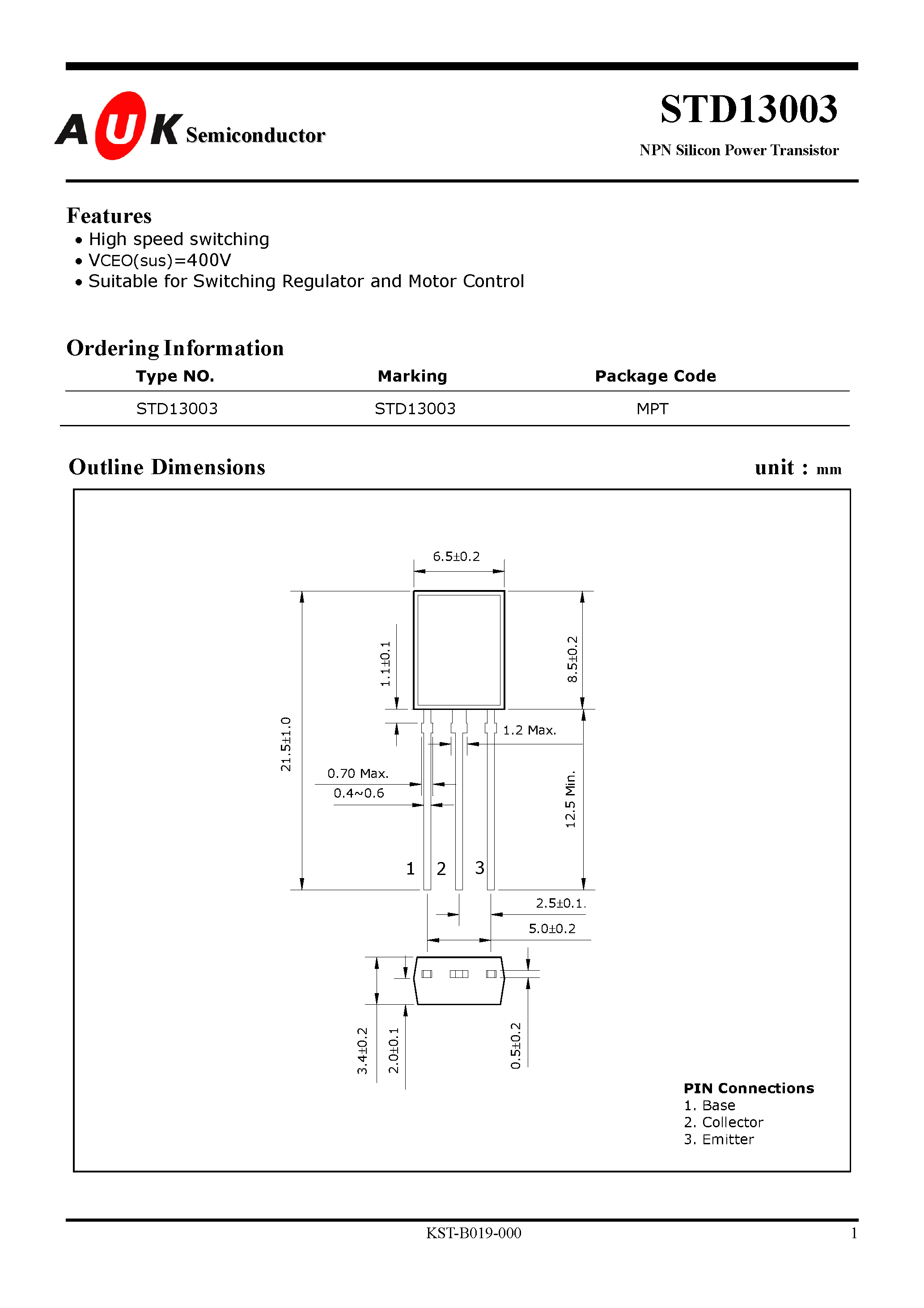 Datasheet STD13003 - NPN Silicon Power Transistor page 1