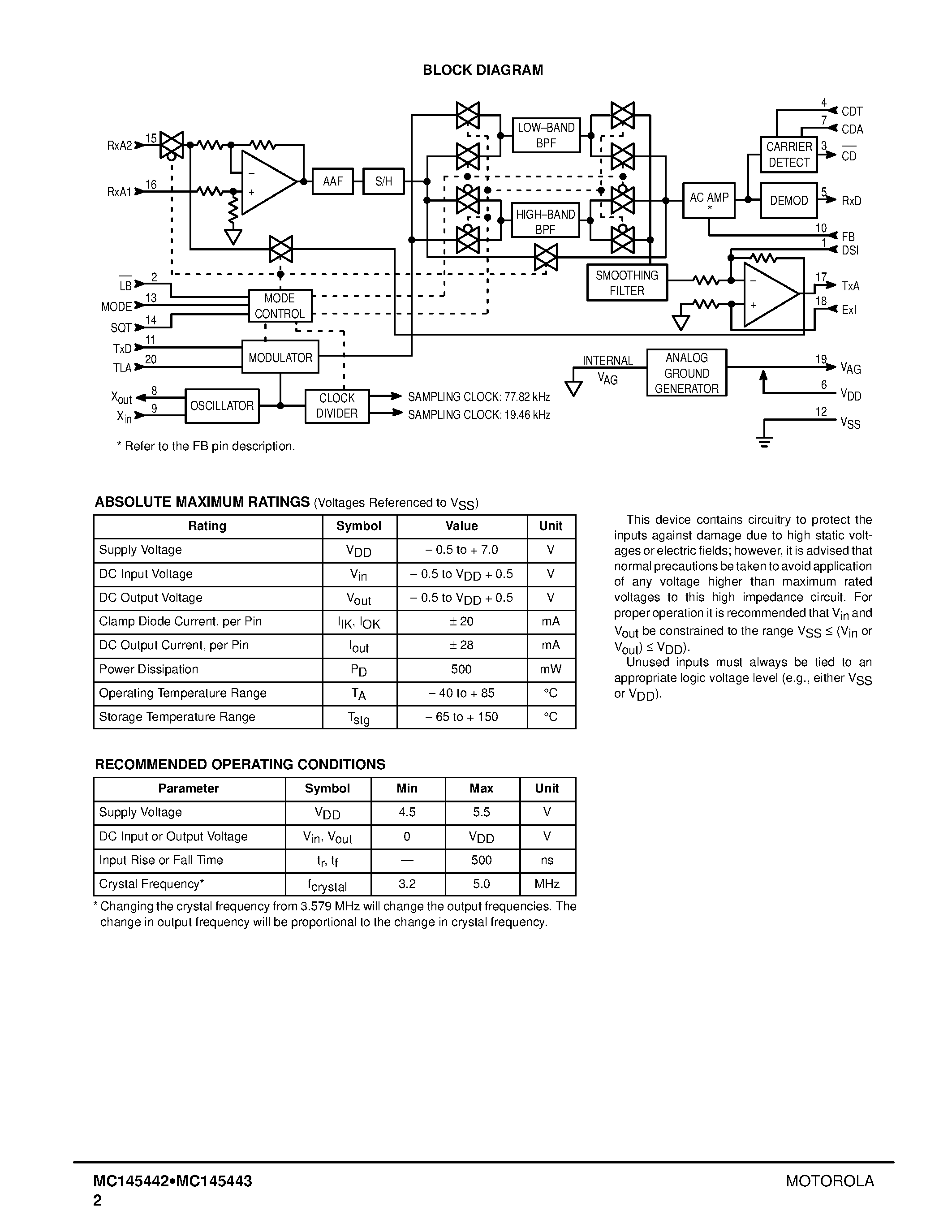 Даташит MC145442 - Single-Chip 300-Baud Modem страница 2