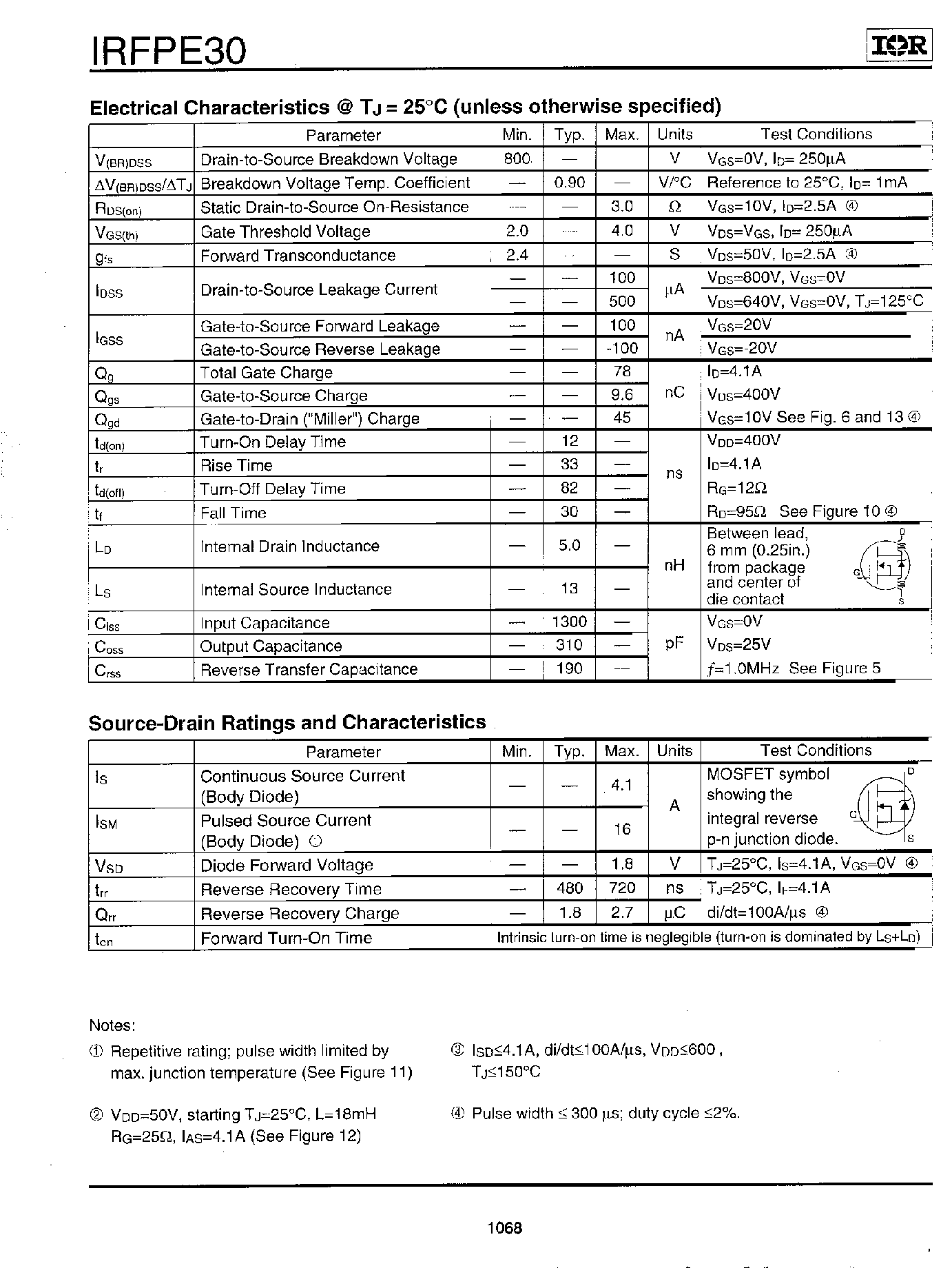 Datasheet IRFPE30 - Power MOSFET page 2