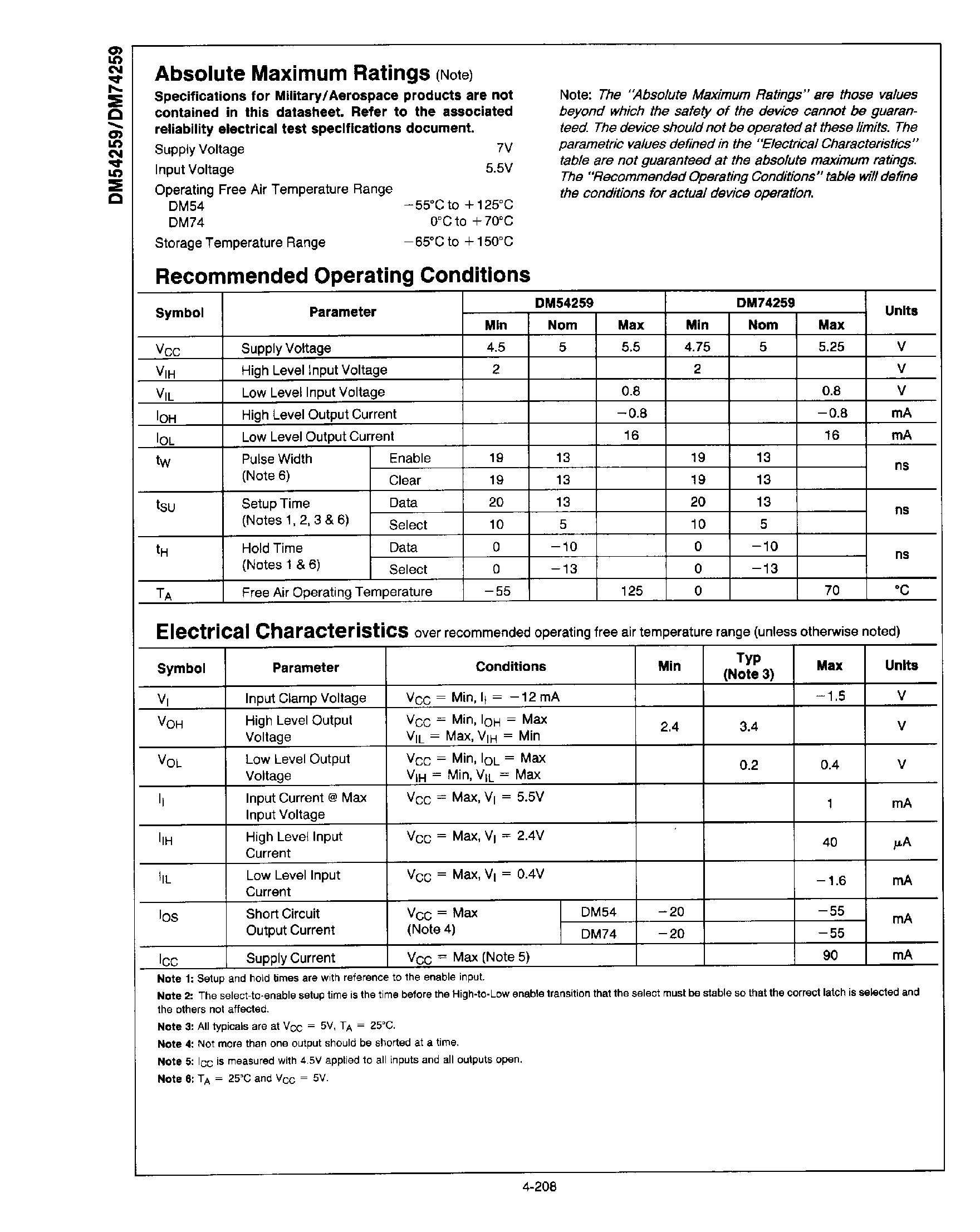 Datasheet DM74259 - 8-Bit Addressable Latches page 2