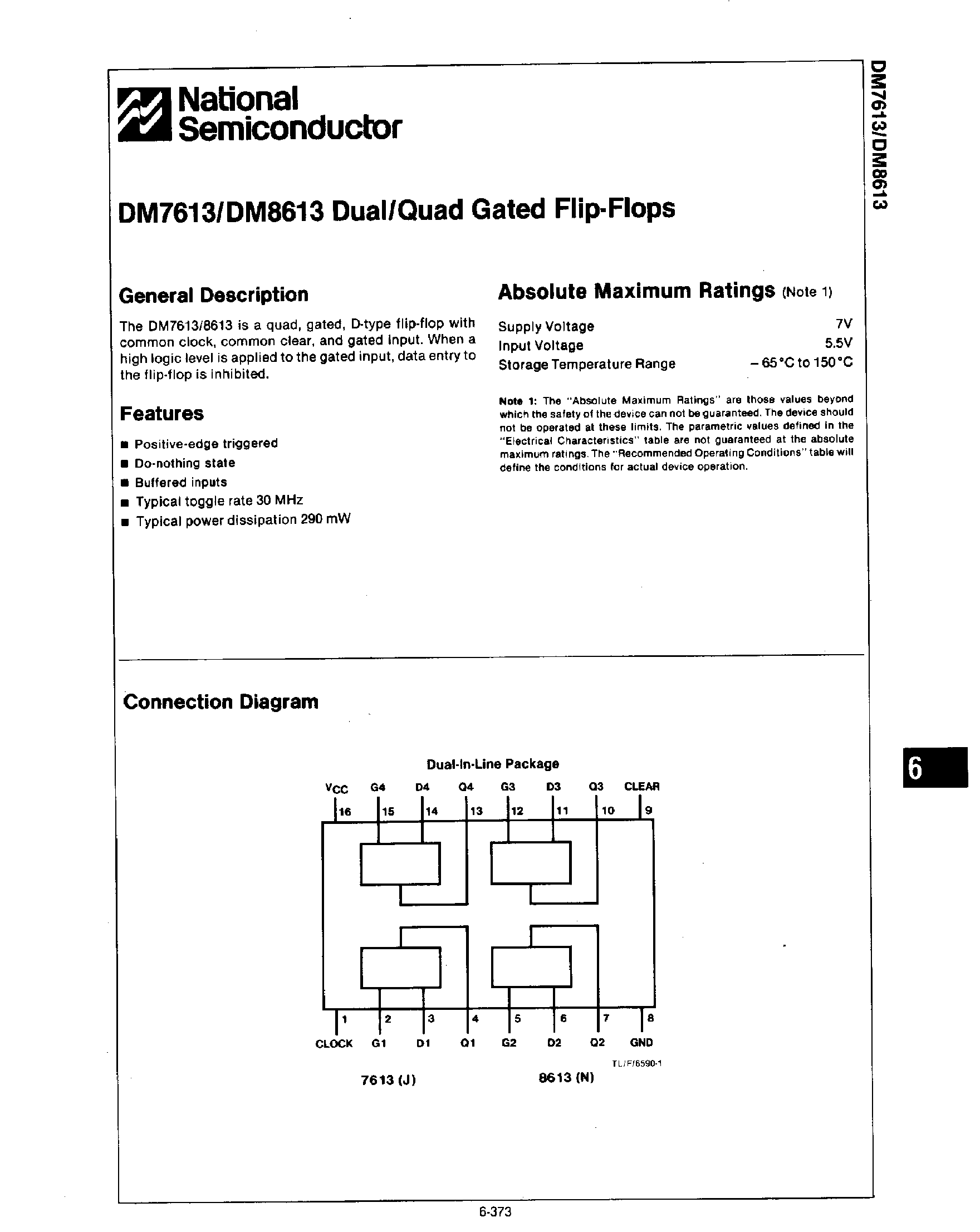 Даташит DM8613 - Dual / Quad Gated F-F страница 1