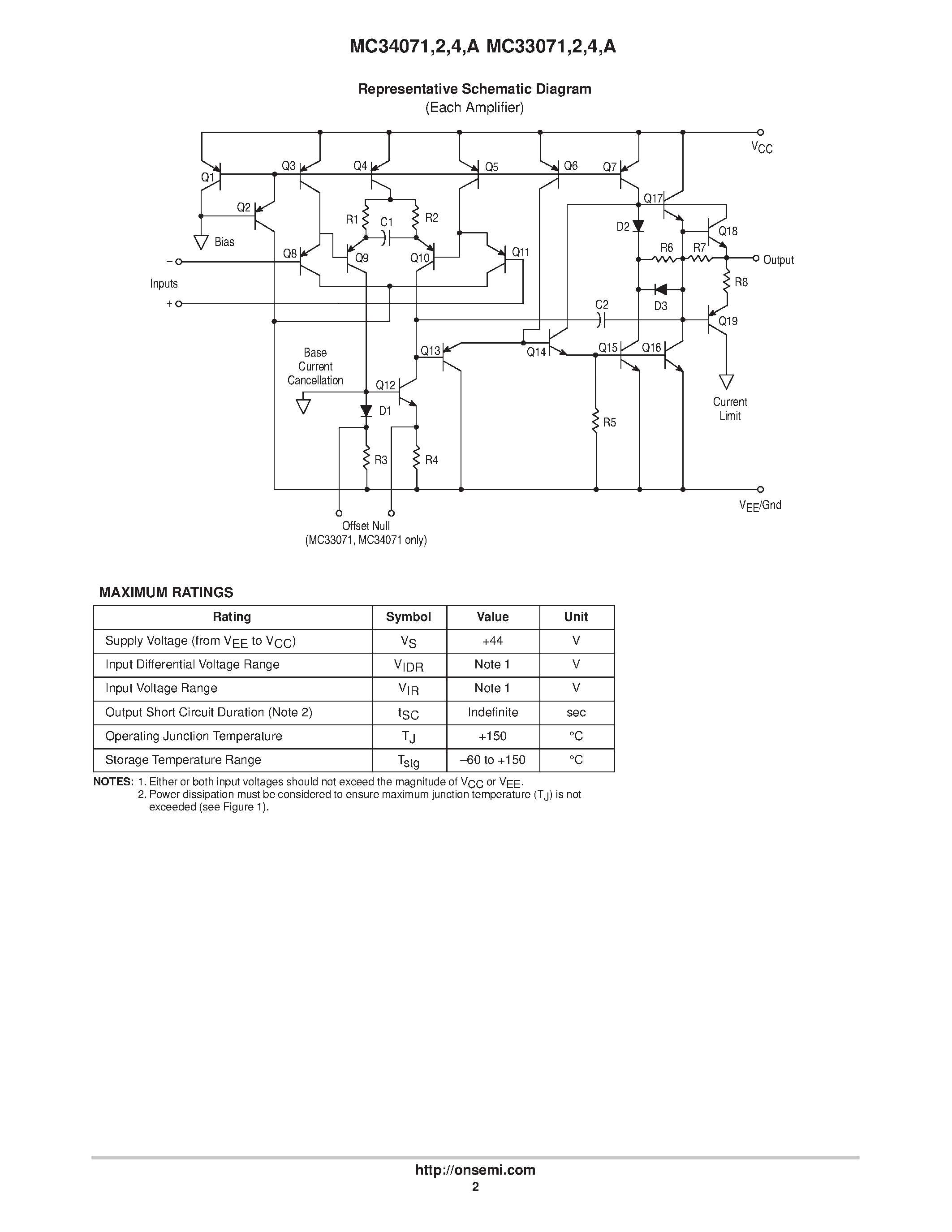 Даташит MC34071 - High Slew Rate / Wide Bandwidth / Single Supply Operational Amplifiers страница 2