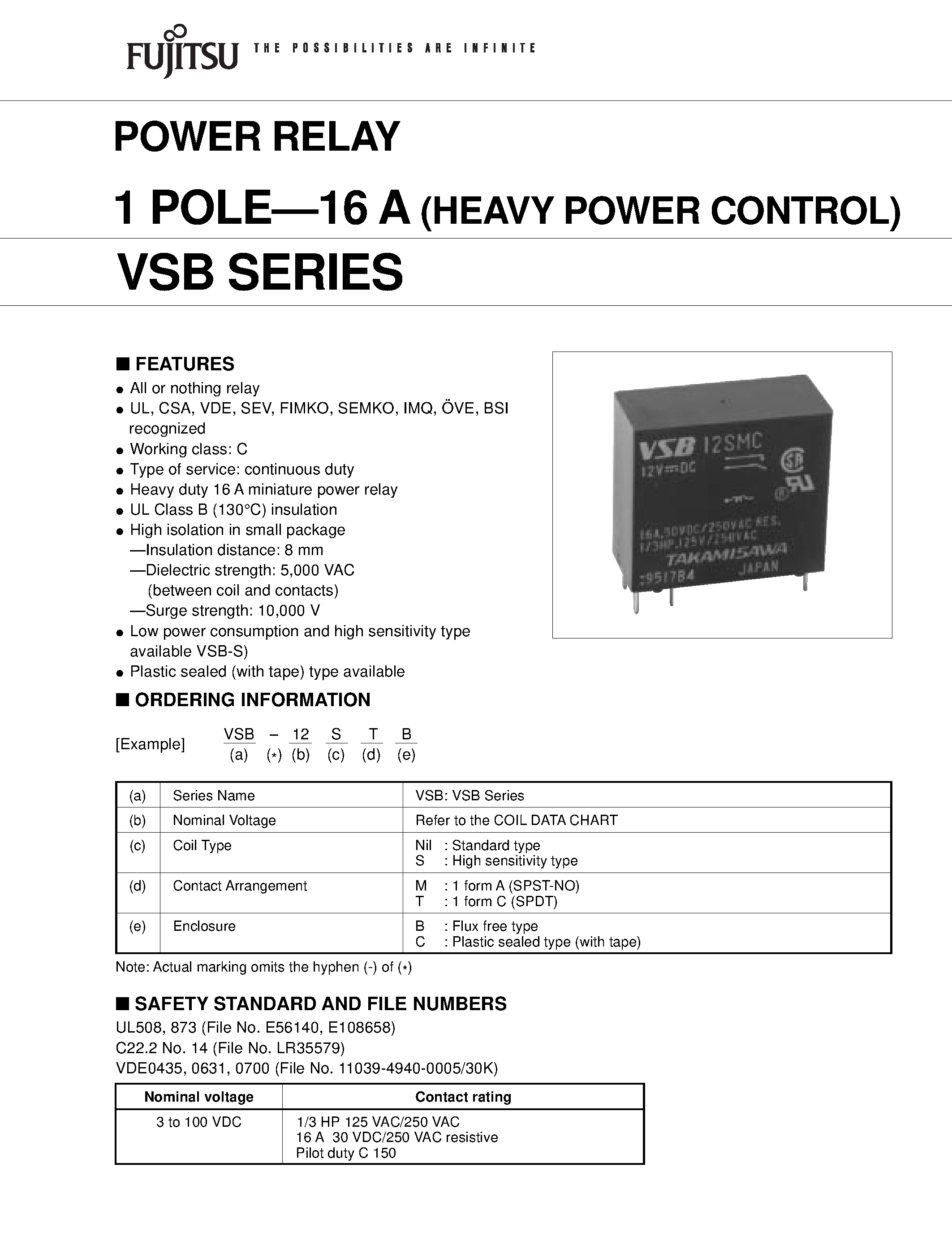 Даташит VSB-24 - 1 Pole - 16A / VSB Series страница 1