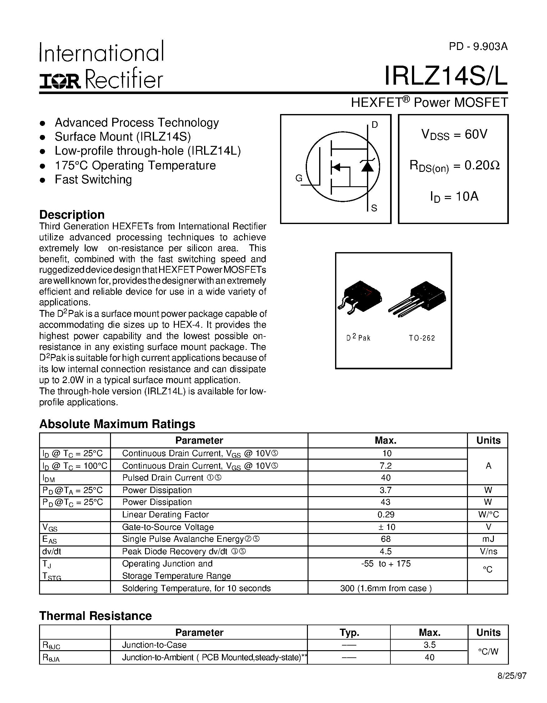 Datasheet IRLZ14 - Power MOSFET page 1