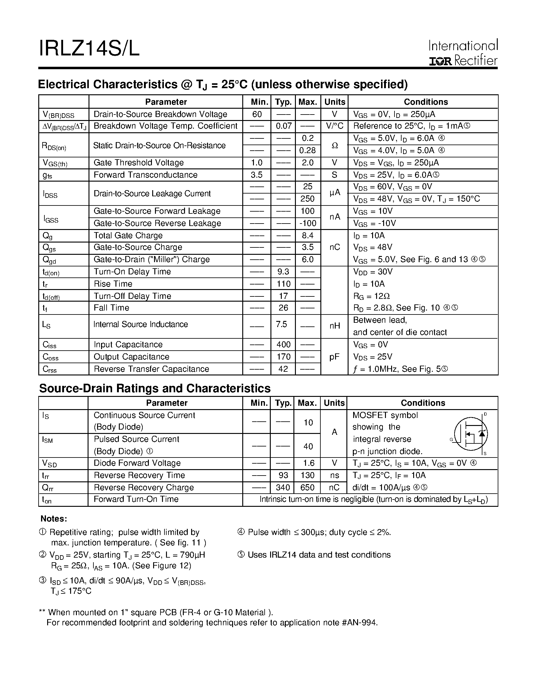 Datasheet IRLZ14 - Power MOSFET page 2