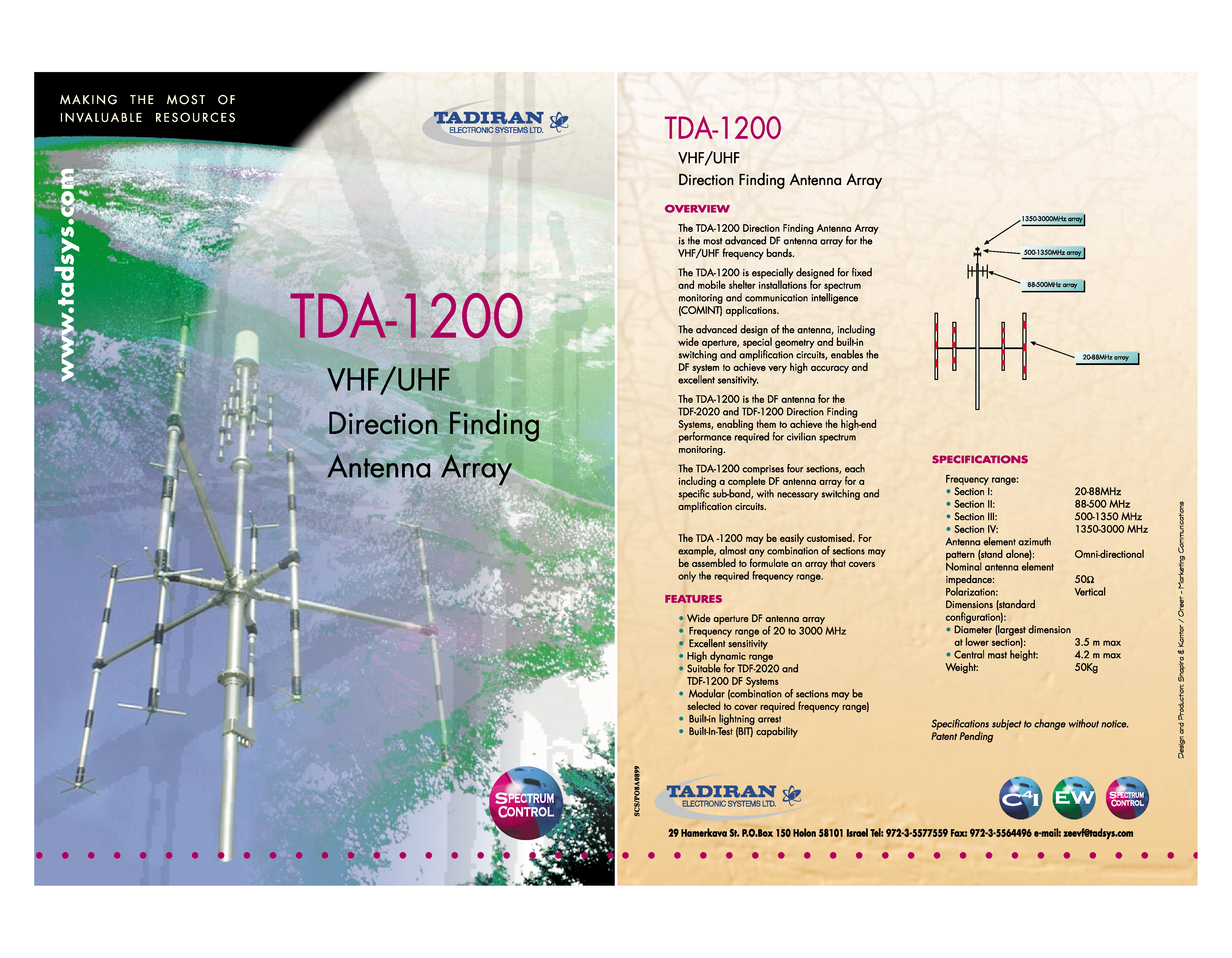 Datasheet TDA1200 - VHF / UHF Direction Finding Antenna Array page 1