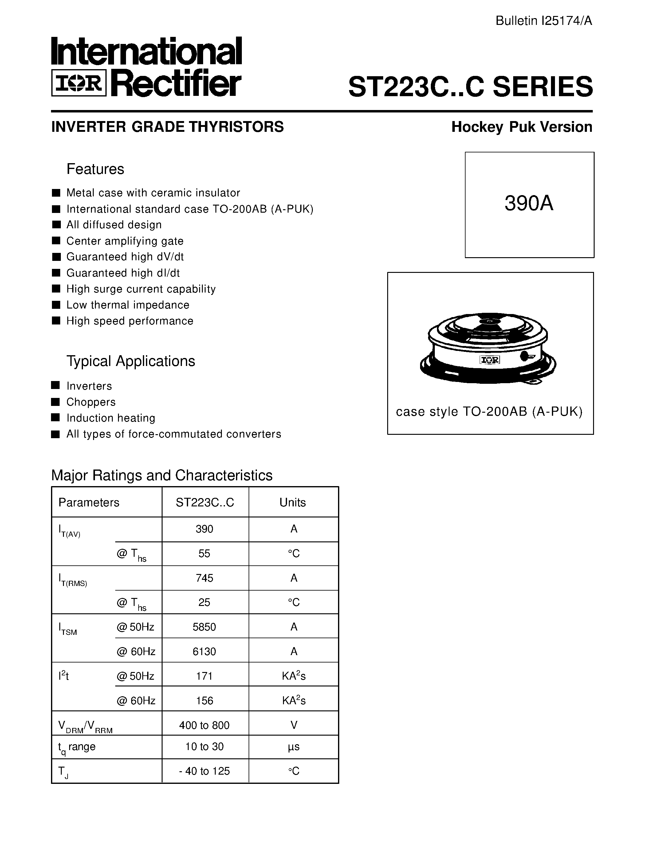 Даташит ST223C - INVERTER GRADE THYRISTORS Hockey Puk Version страница 2