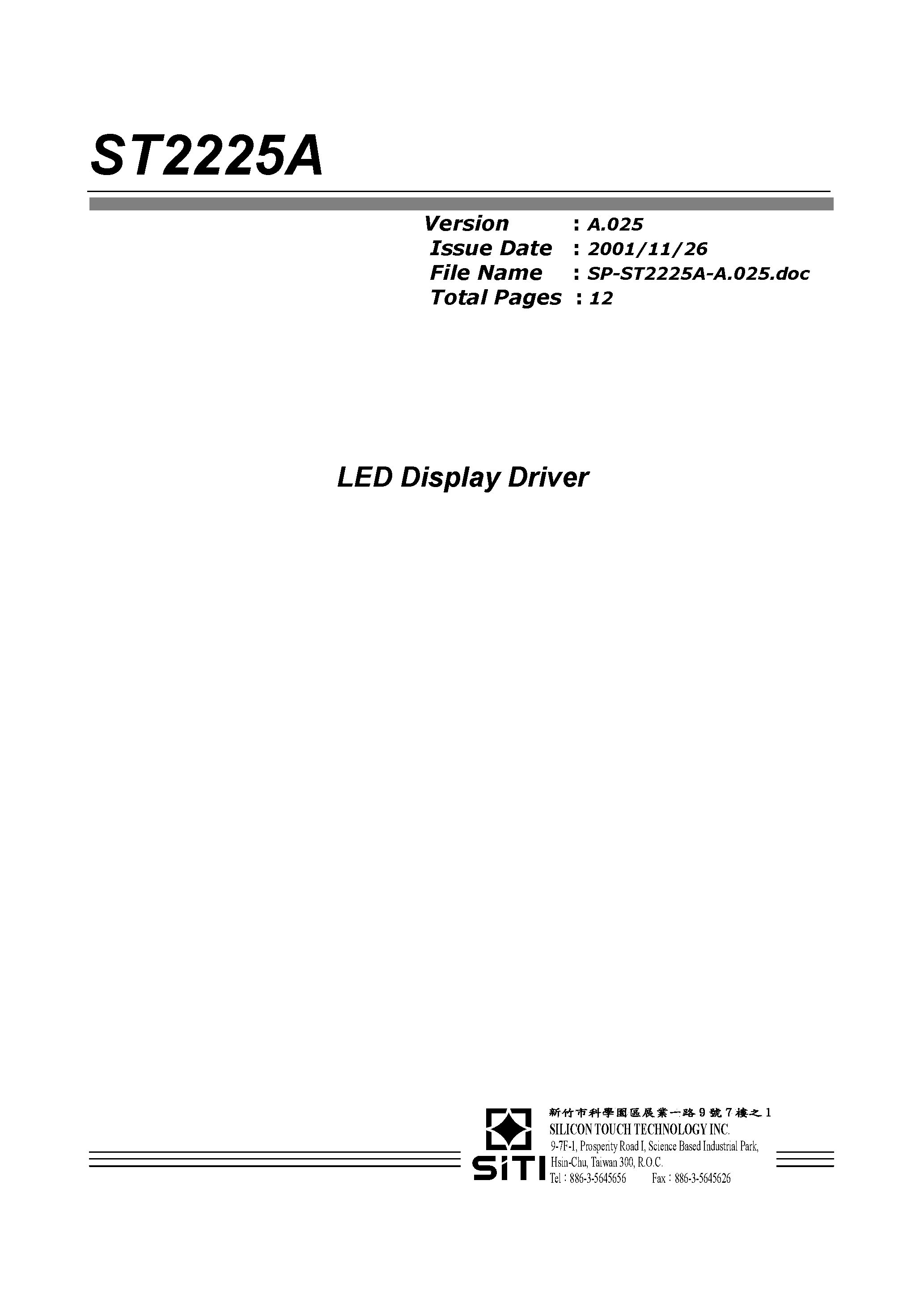 Даташит ST2225A - LED DISPLAY DRIVER страница 1