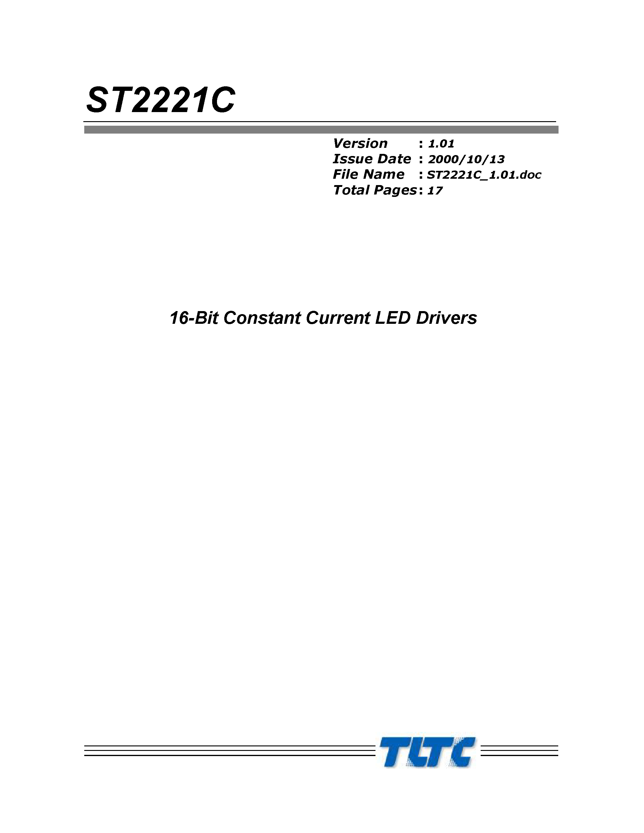 Даташит ST2221C - 16 BIT CONSTANT CURRENT LED DRIVERS страница 1