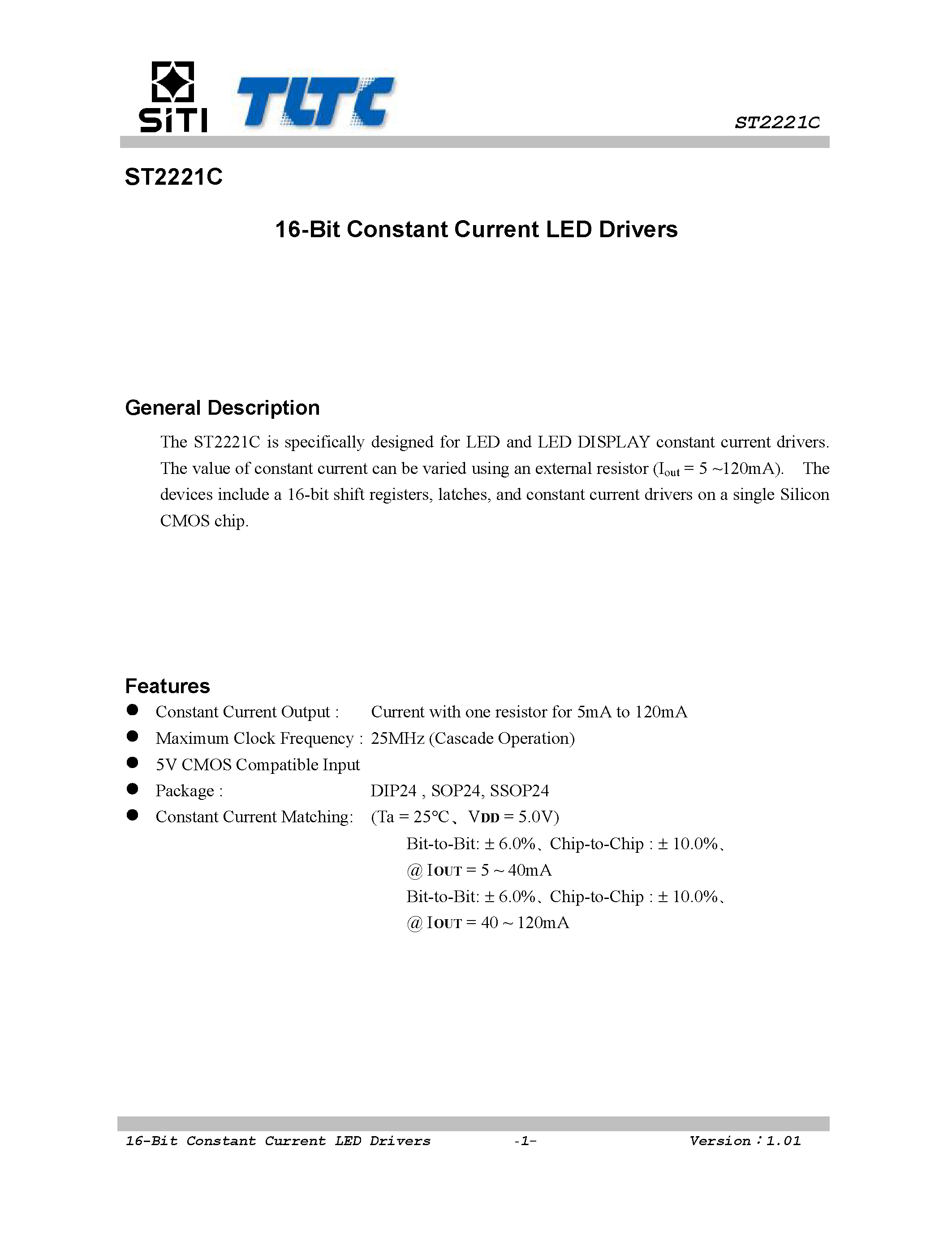 Даташит ST2221C - 16 BIT CONSTANT CURRENT LED DRIVERS страница 2