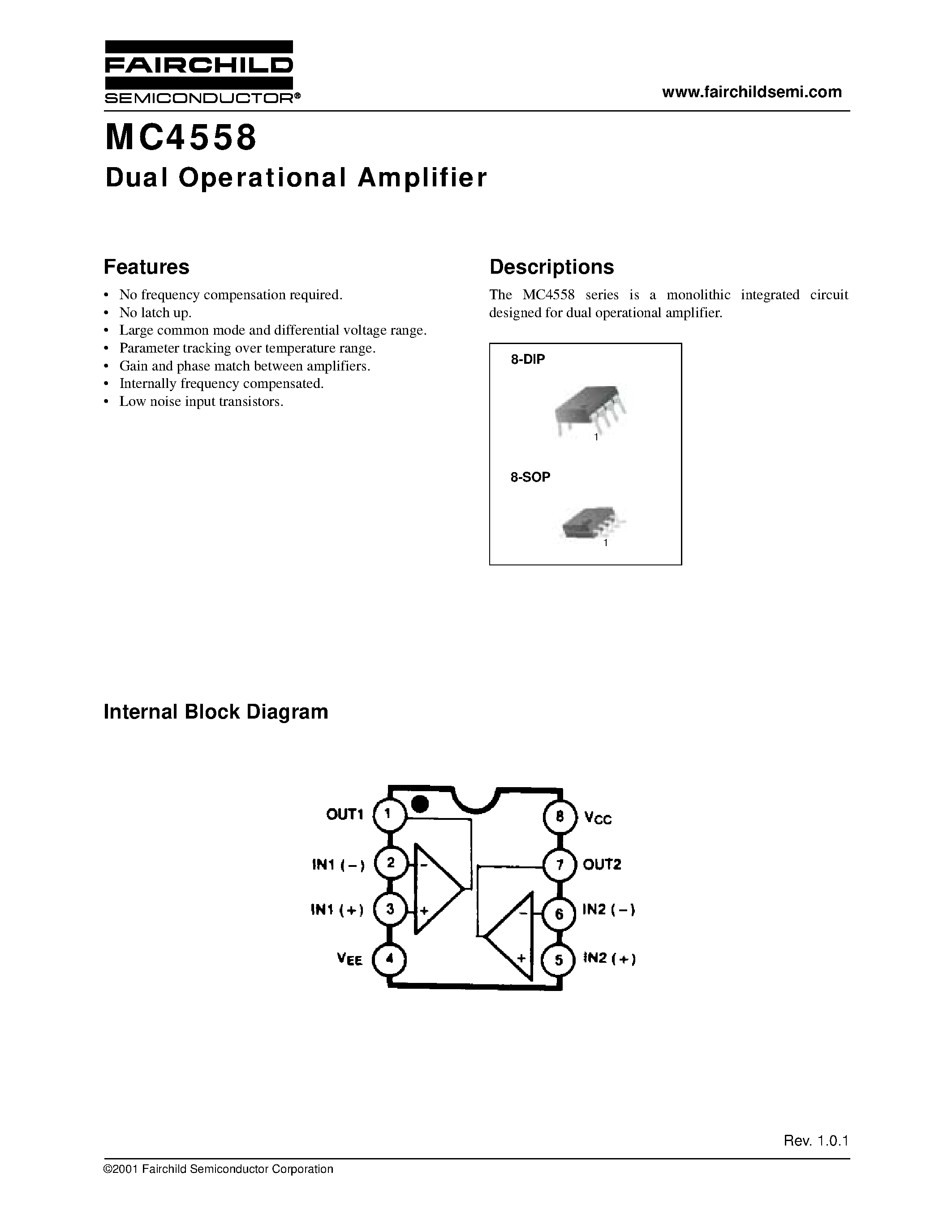 Datasheet MC4558 - Dual Operational Amplifier page 1