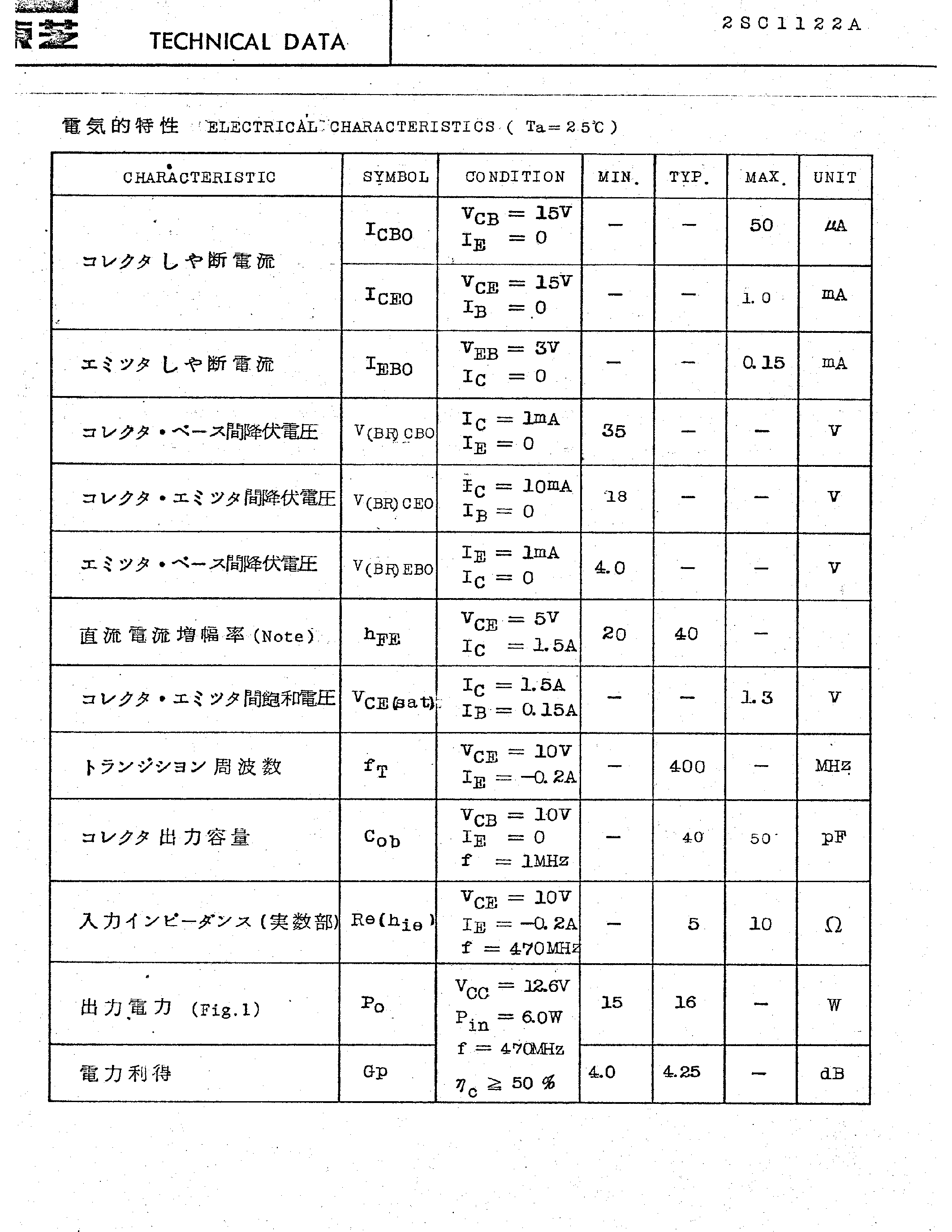 Datasheet 2SC1122A - SILICON NPN EPITAXIAL PLANAR page 2