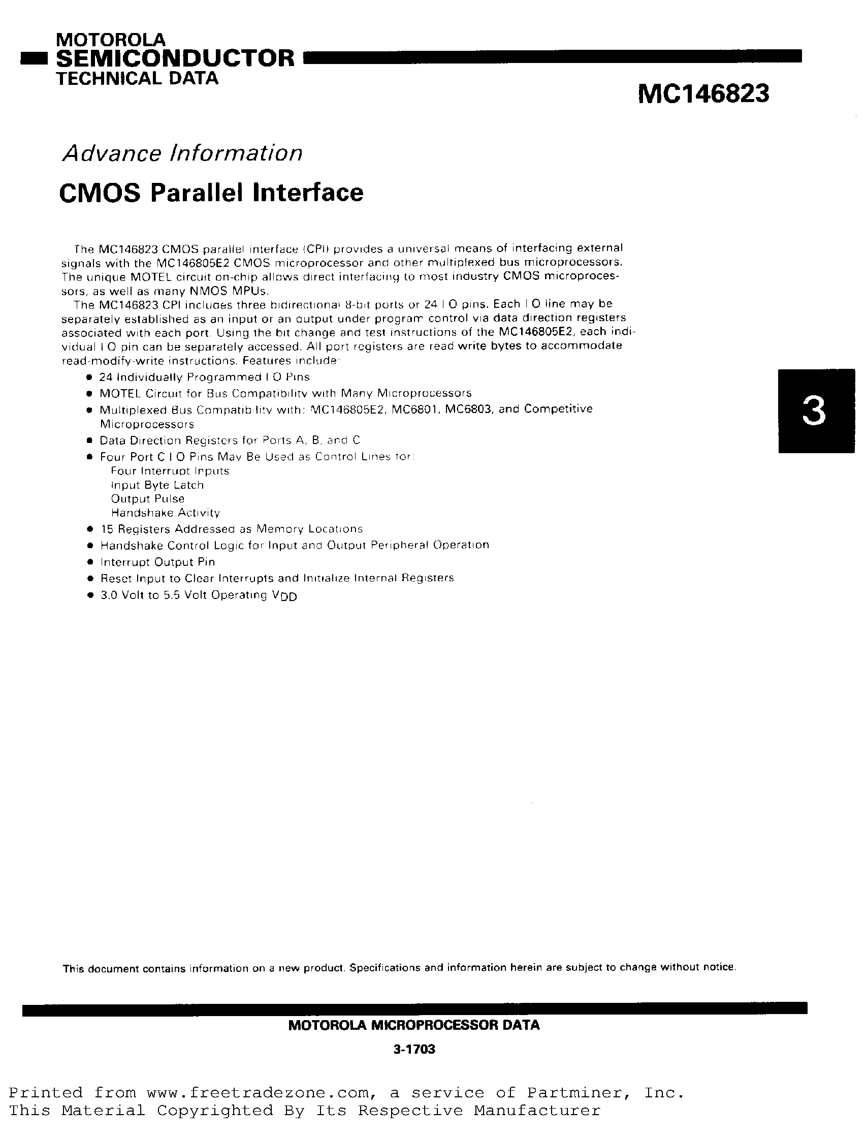 Datasheet MC146823 - CMOS Parallel Interface page 1