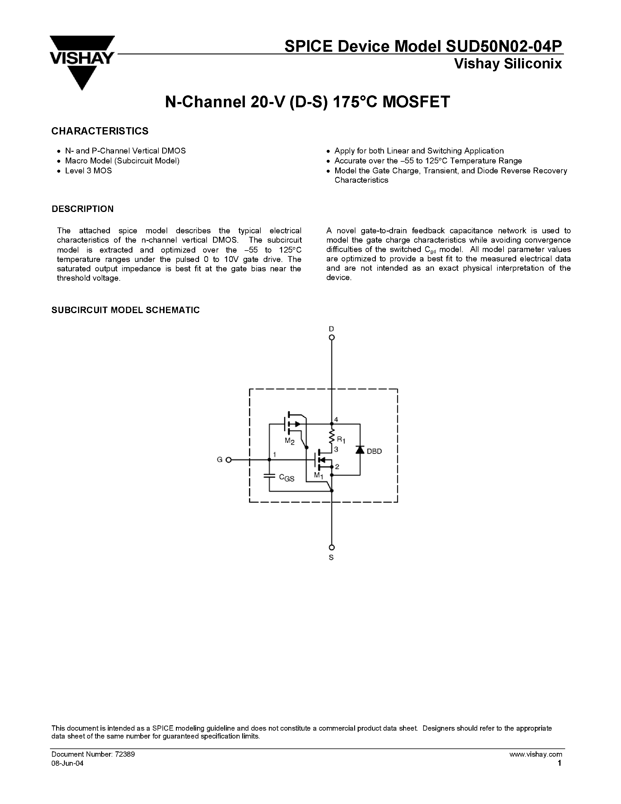 Даташит SUD50N02-04P - P-Channel MOSFET страница 1