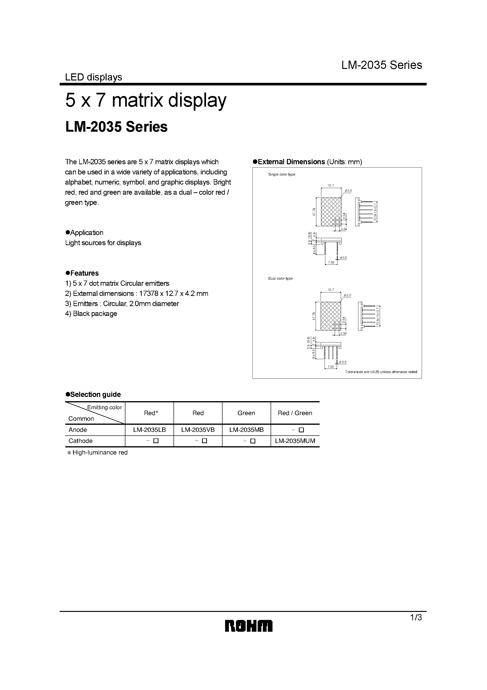 Datasheet LM2035 - 5x7 Matrix Display page 1