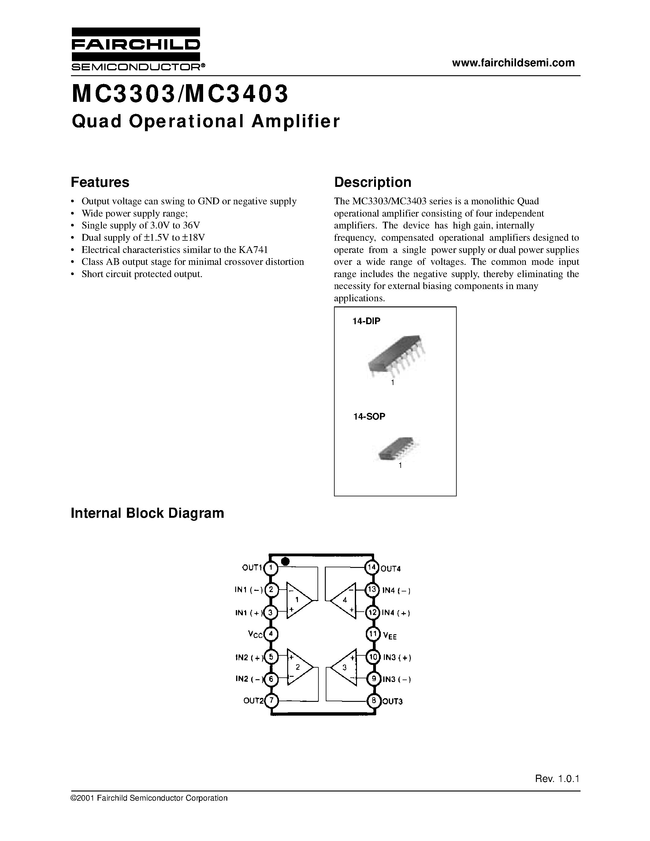 Datasheet MC3403 - Quad Operational Amplifier page 1