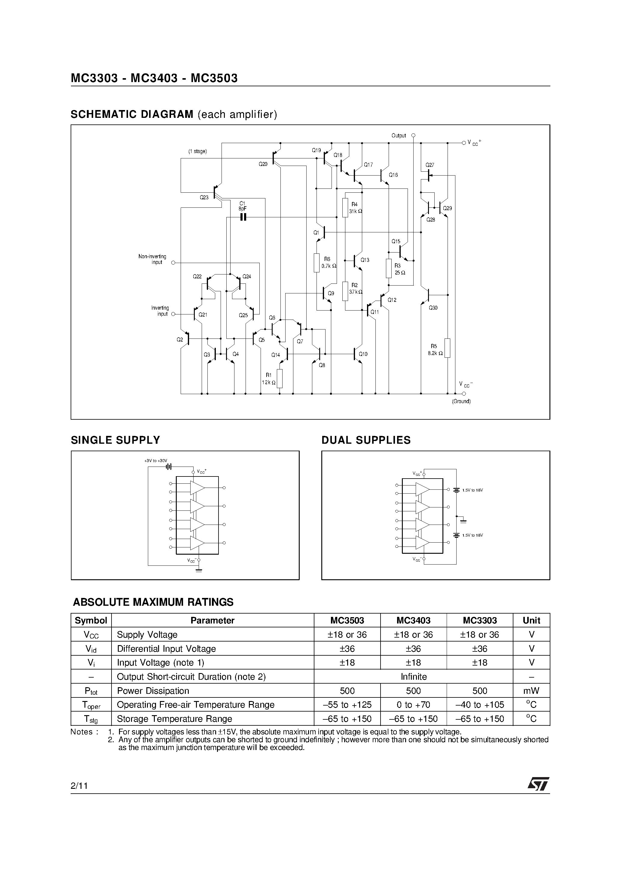 Datasheet MC3403 - LOW POWER QUAD BIPOLAR OPERATIONAL AMPLIFIERS page 2