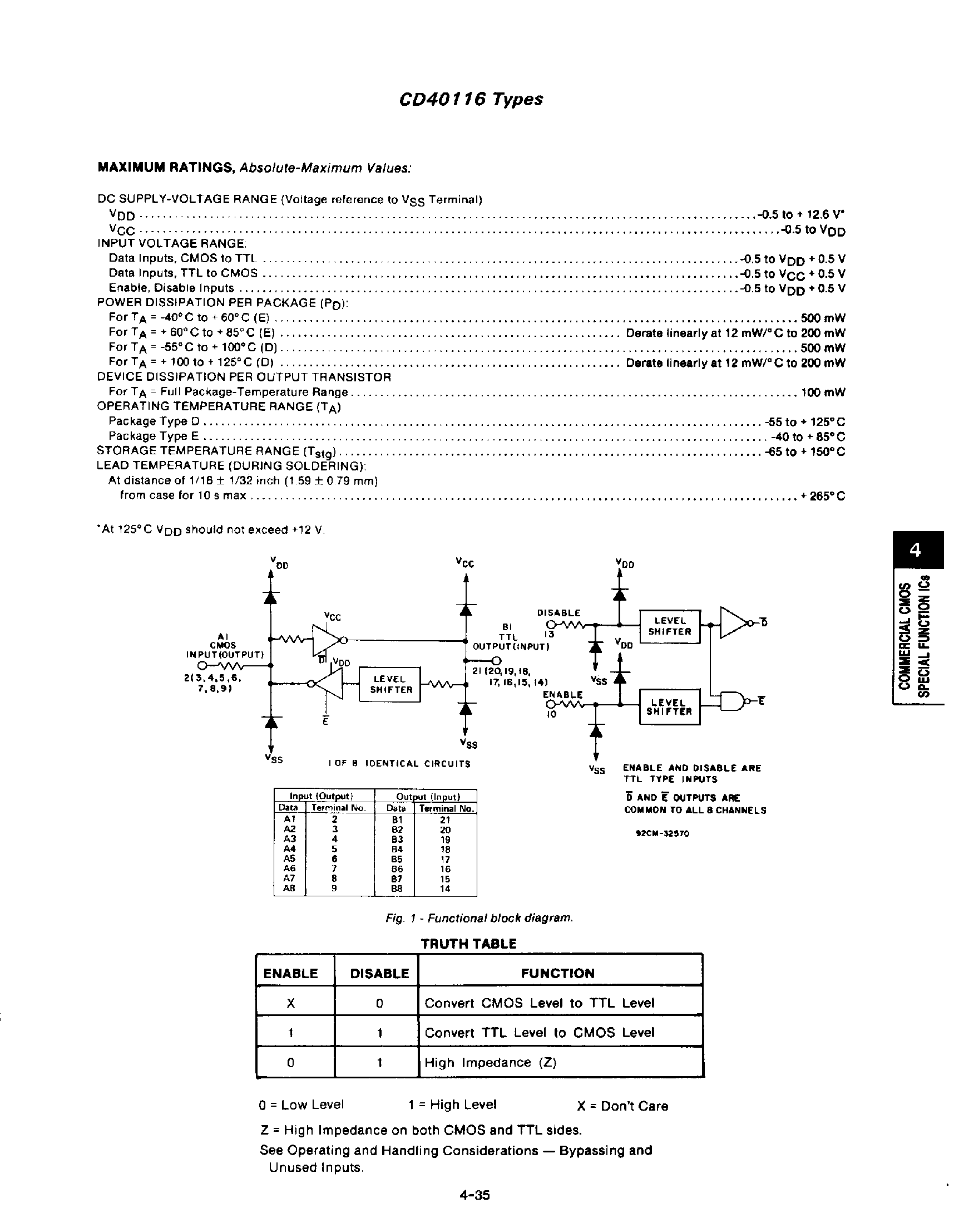 Datasheet CD40116 - CMOS High Speed 8-Bit Bidirectional CMOS/TTL Interface Level Converter page 2