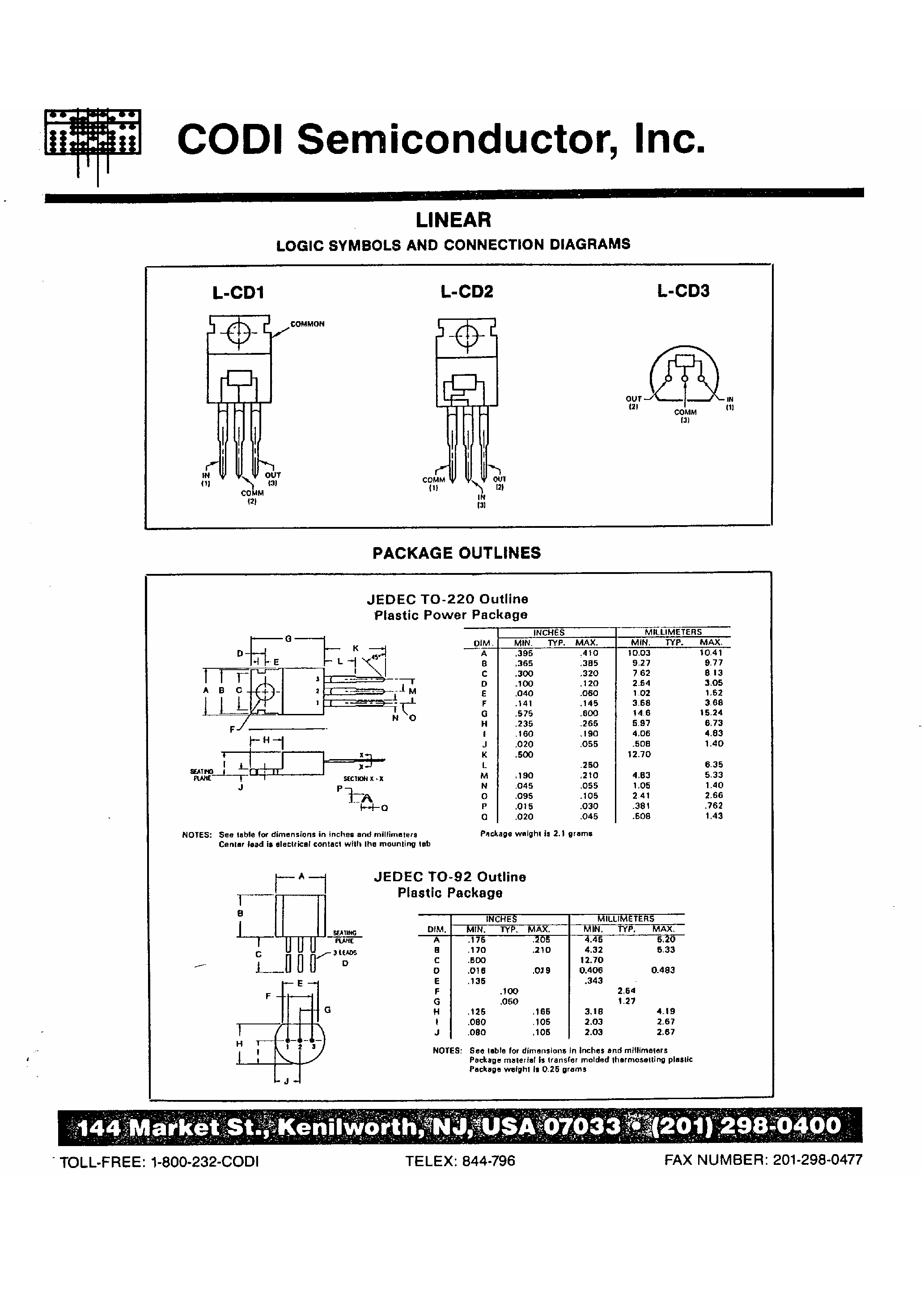 7815 Datasheet Codi Semiconductor Pdf Data Sheet Free From Www Radioradar Net