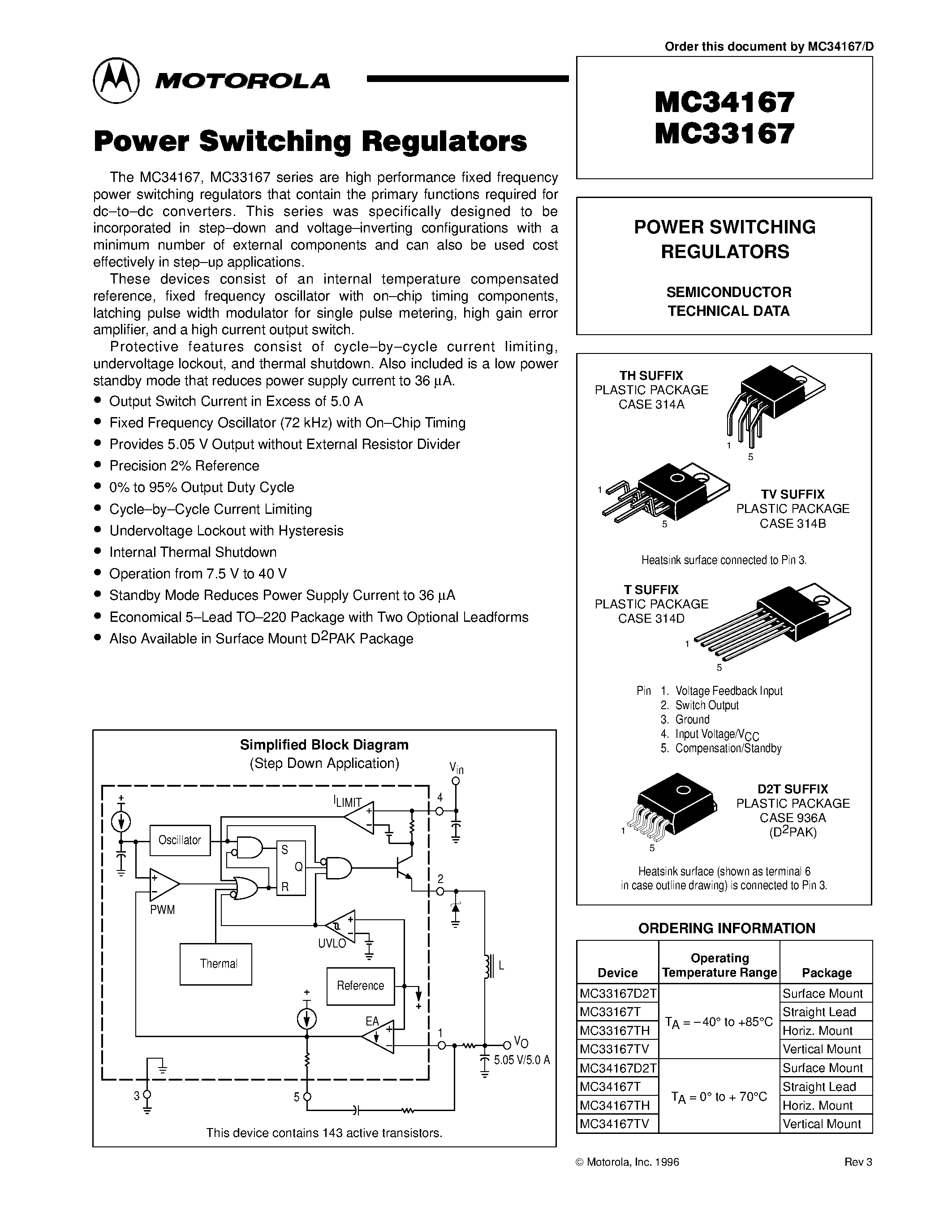 Даташит MC34167 - POWER SWITCHING REGULATORS страница 1