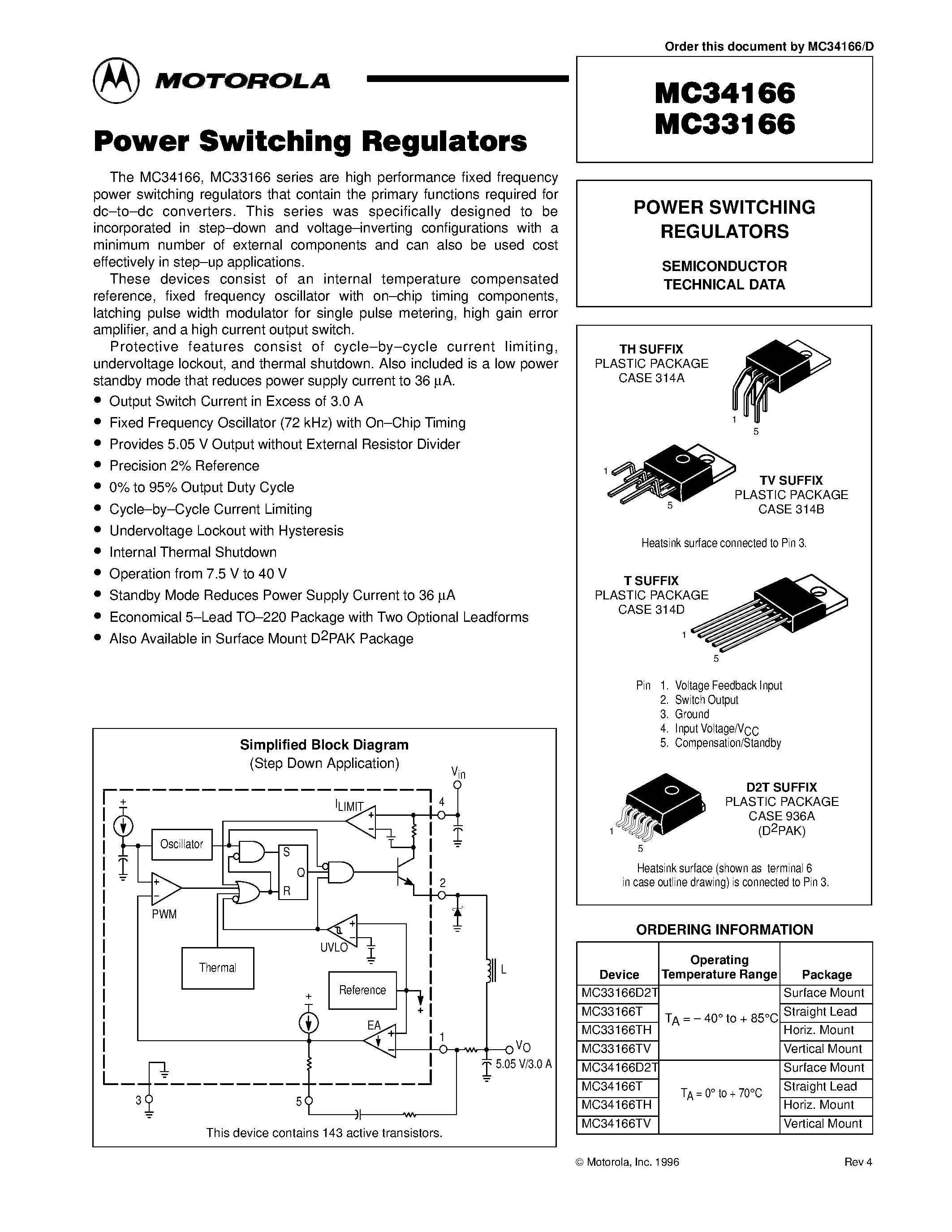 Даташит MC34166 - POWER SWITCHING REGULATORS страница 1