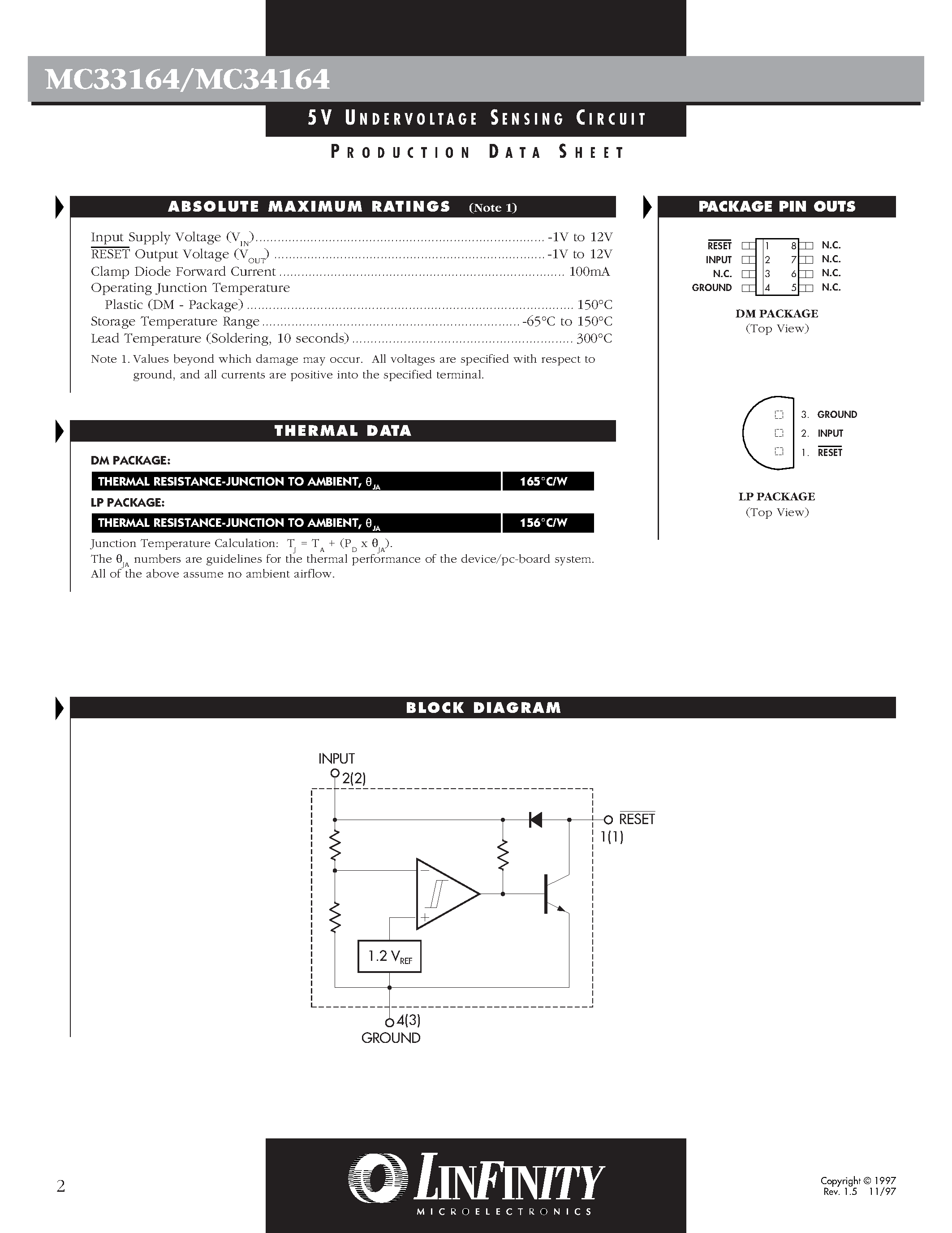 Даташит MC34164 - 5V UNDERVOLTAGE SENSING CIRCUIT страница 2