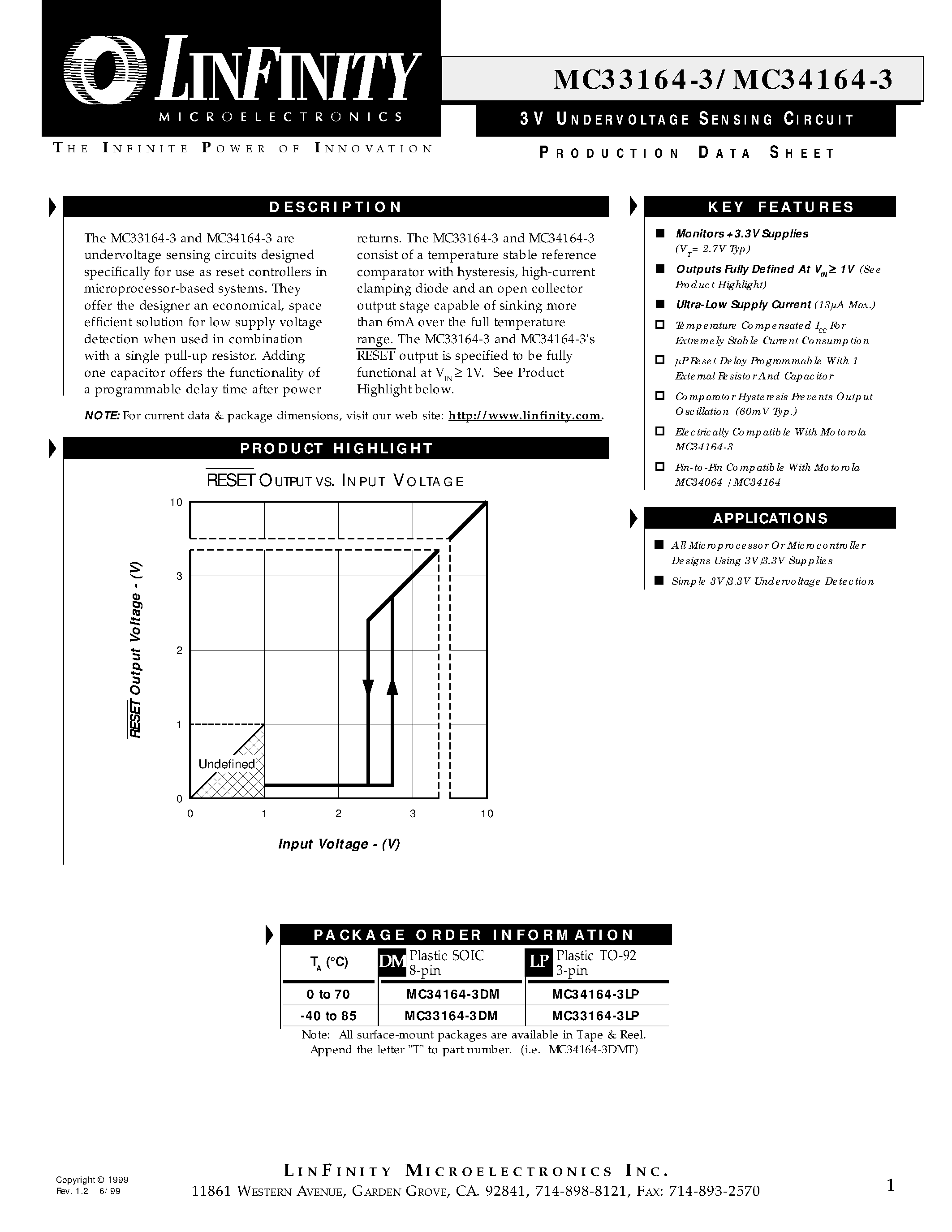 Даташит MC34164-3 - 3V UNDERVOLTAGE SENSING CIRCUIT страница 1