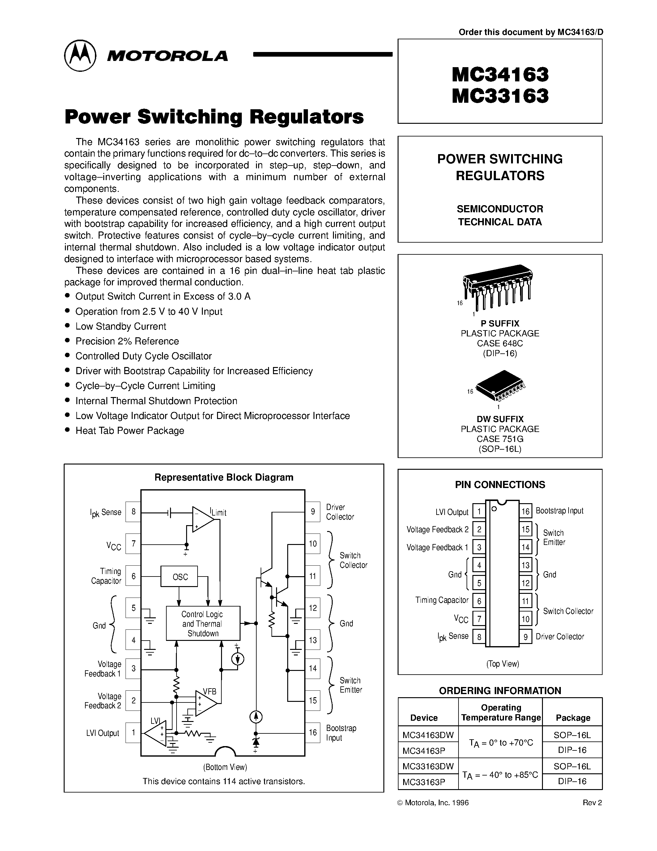 Даташит MC34163 - POWER SWITCHING REGULATORS страница 1