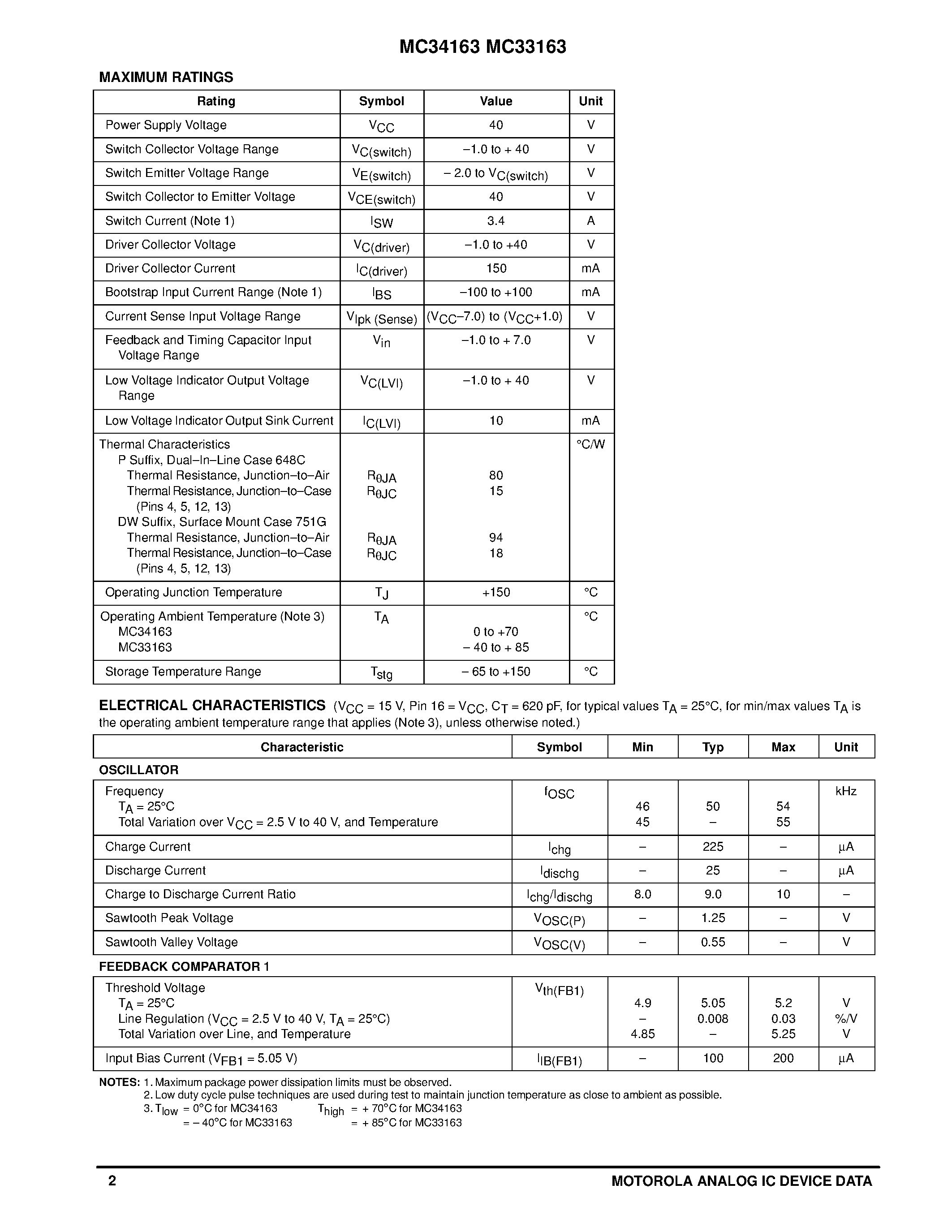 Даташит MC34163 - POWER SWITCHING REGULATORS страница 2