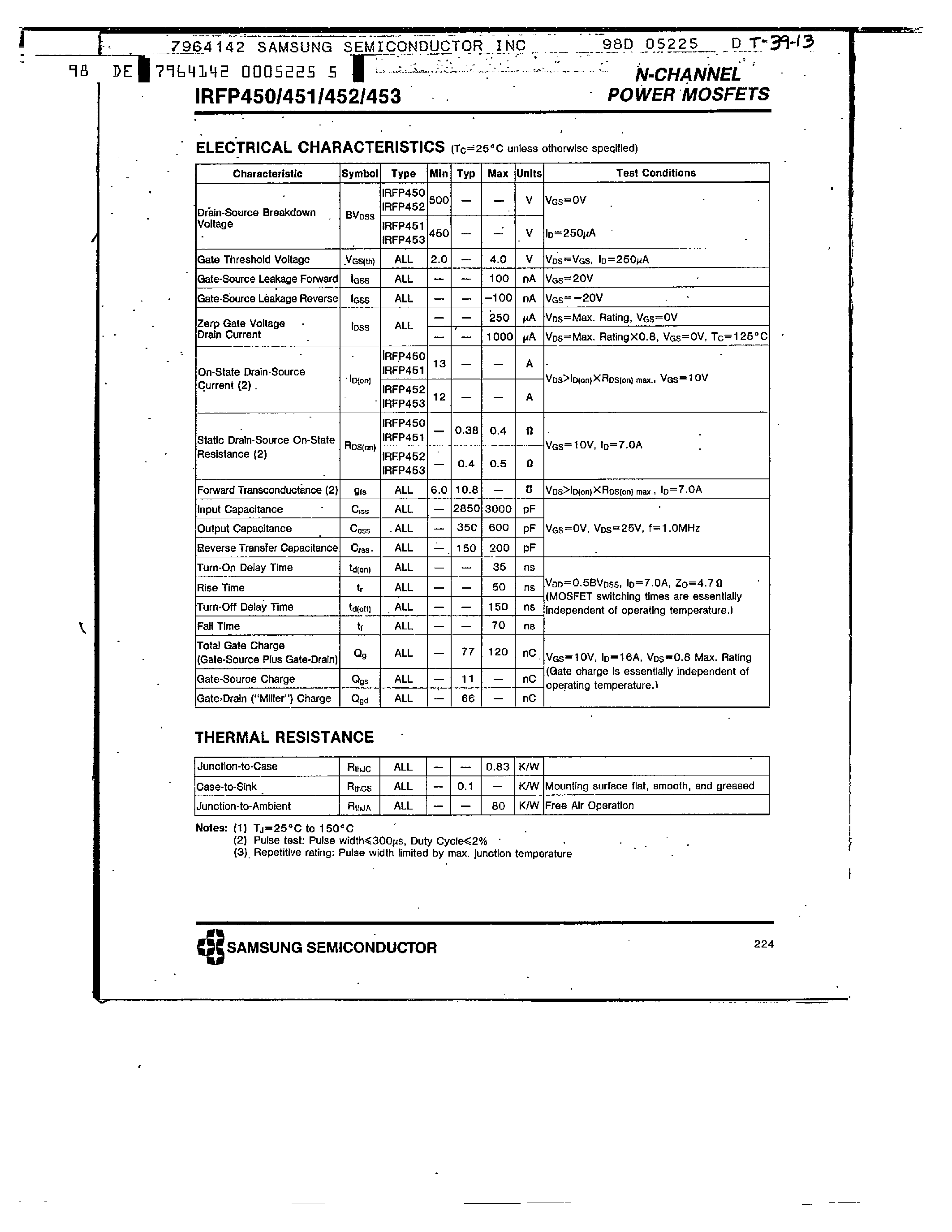 Datasheet IRFP453 - N-CHANNEL POWER MOSFETS page 2