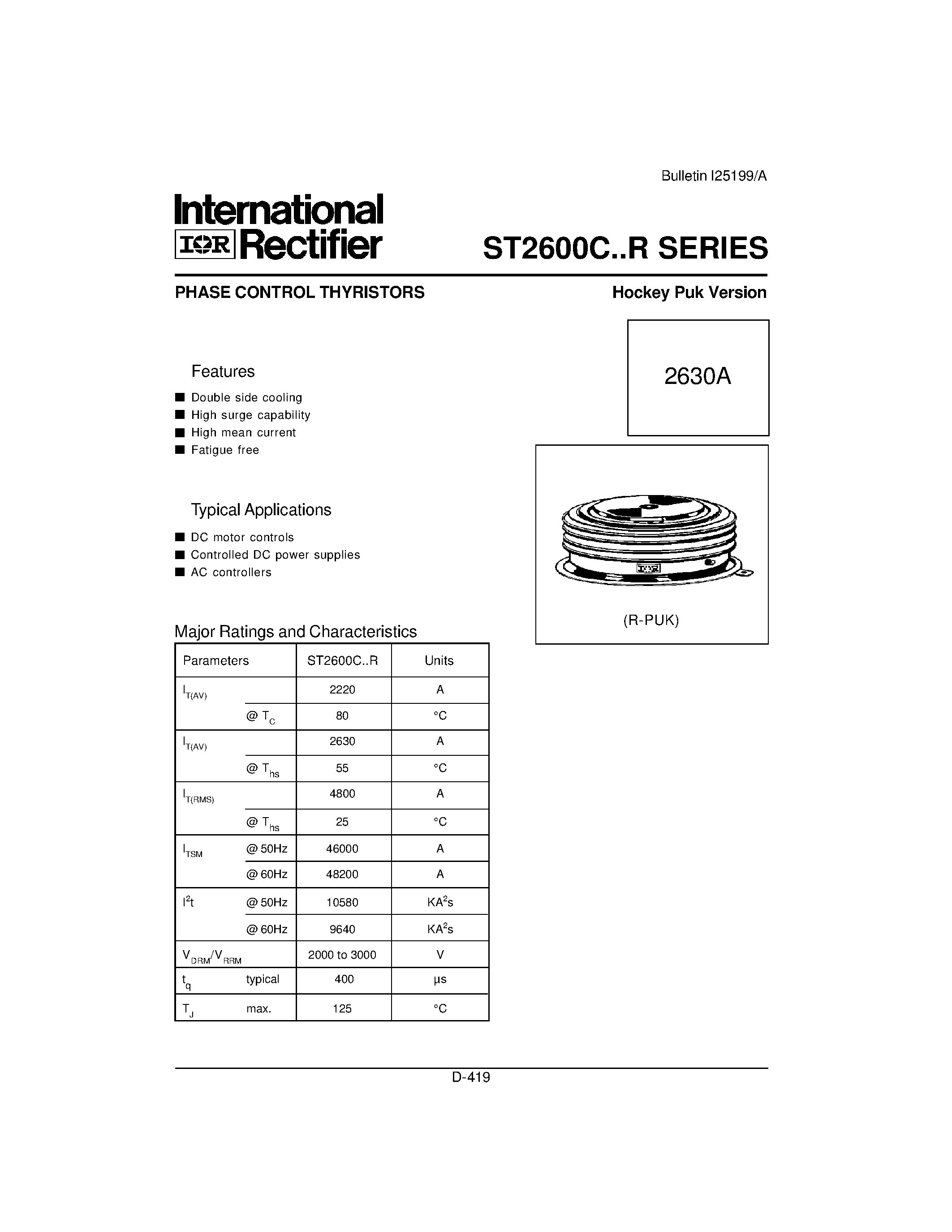 Даташит ST2600C - PHASE CONTROL THYRISTORS Hockey Puk Version страница 1