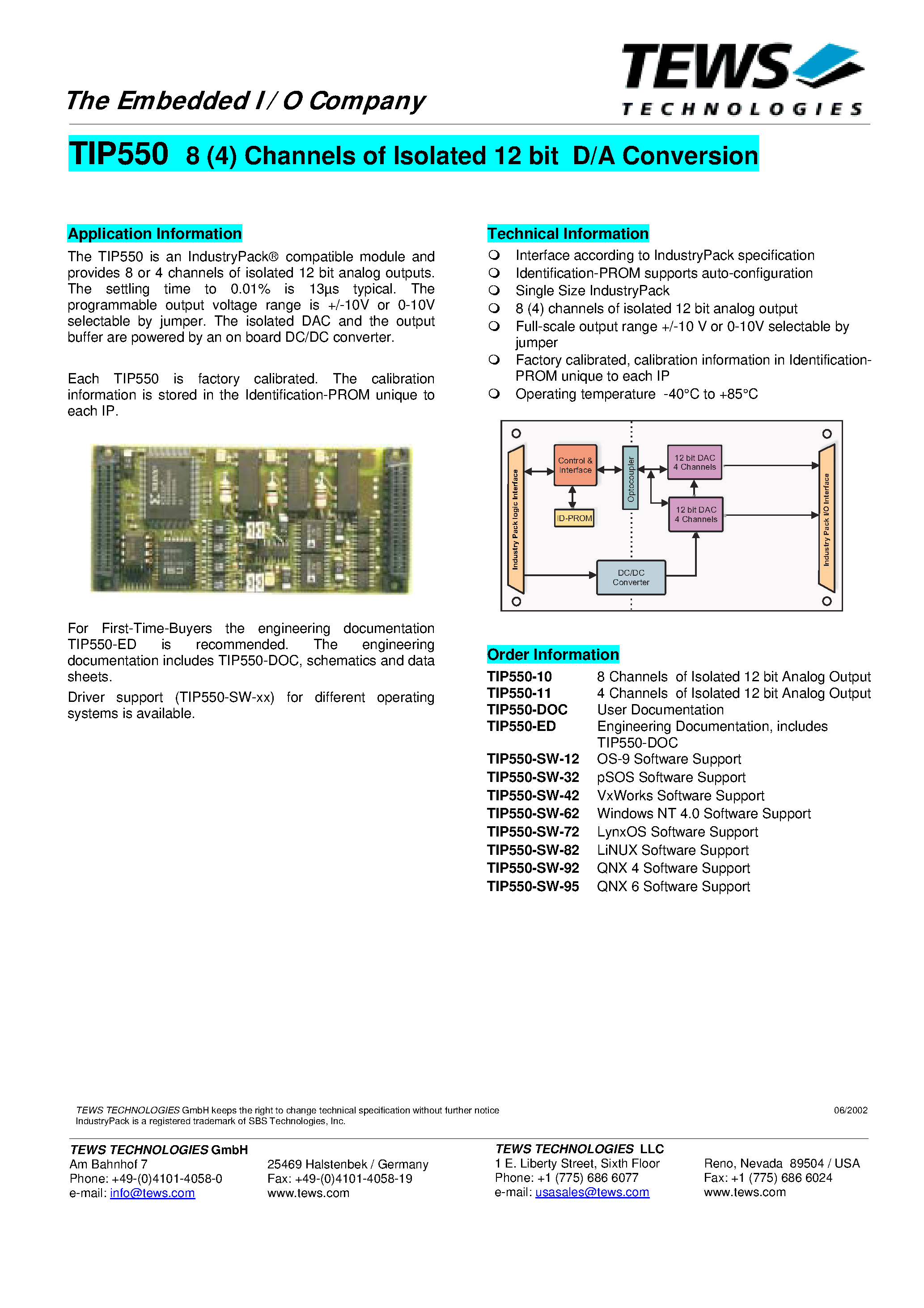 Даташит TIP550 - Channels of Isolated 12 bit D/A Conversion страница 1