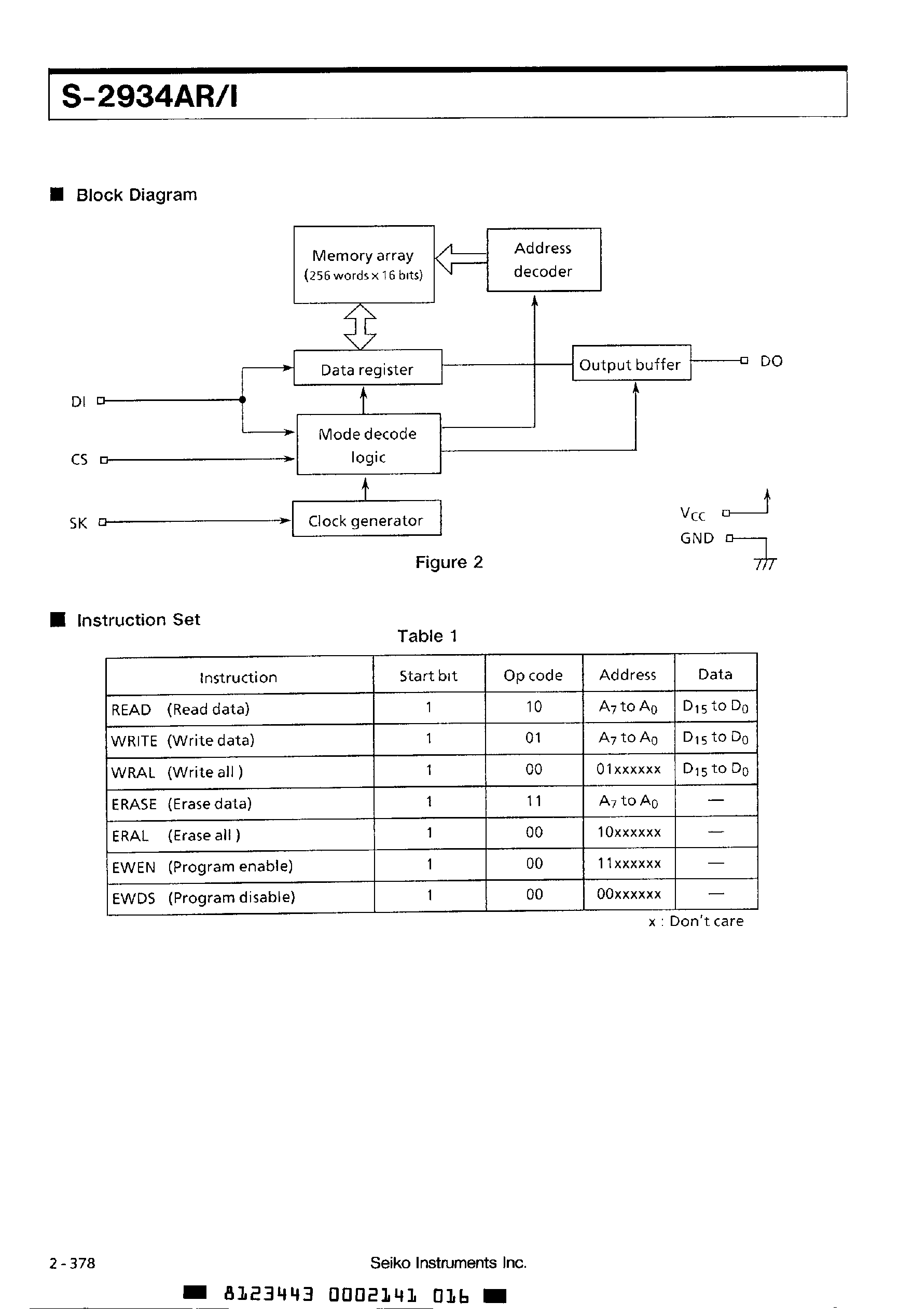 Datasheet S-2934A - CMOS 4K-Bit Serial EPROM Compatible page 2