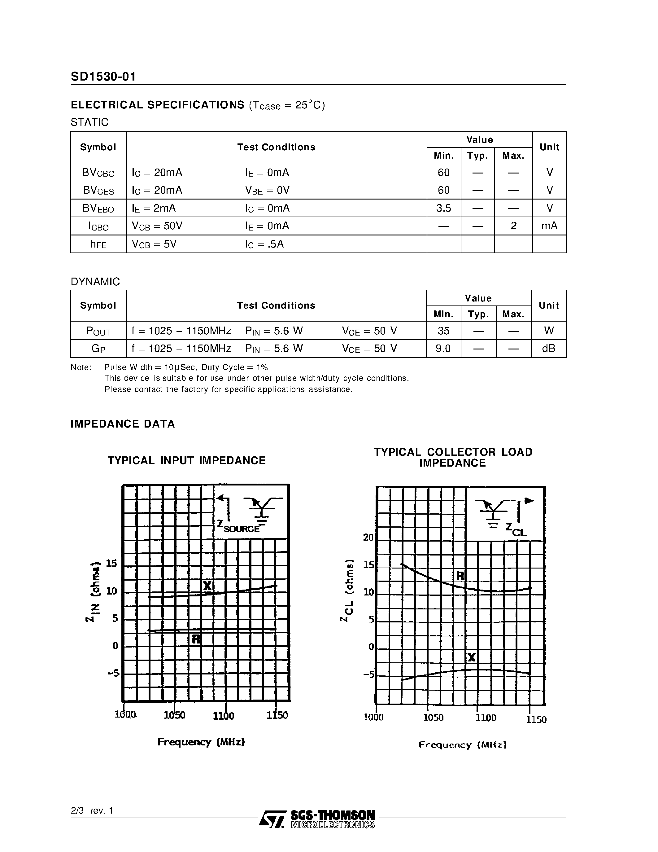 Datasheet SD1530-01 - RF & MICROWAVE TRANSISTORS AVIONICS APPLICATIONS page 2