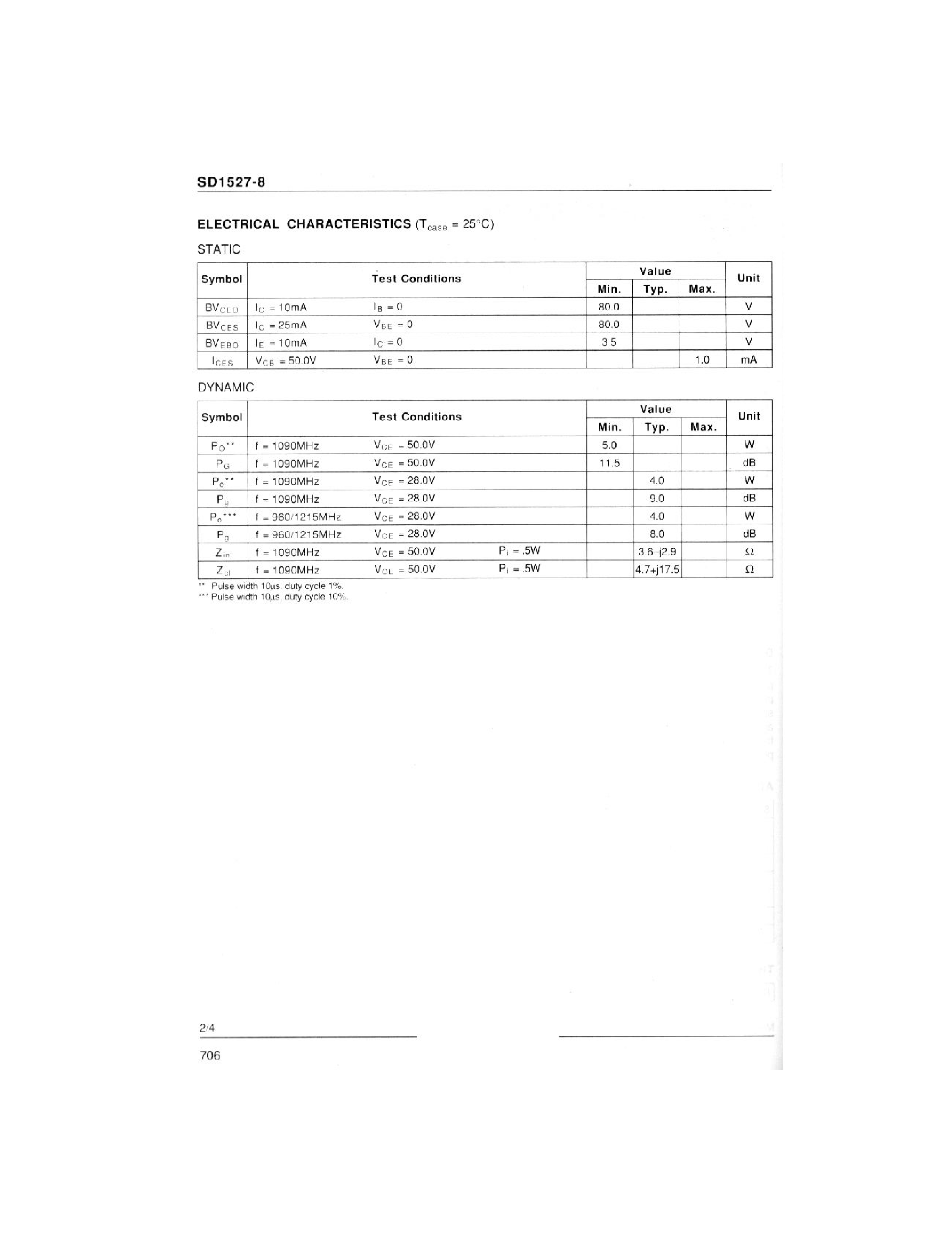 Datasheet SD1527-8 - RF & MICROWAVE TRANSISTORS IFF/DME APPLICATIONS page 2