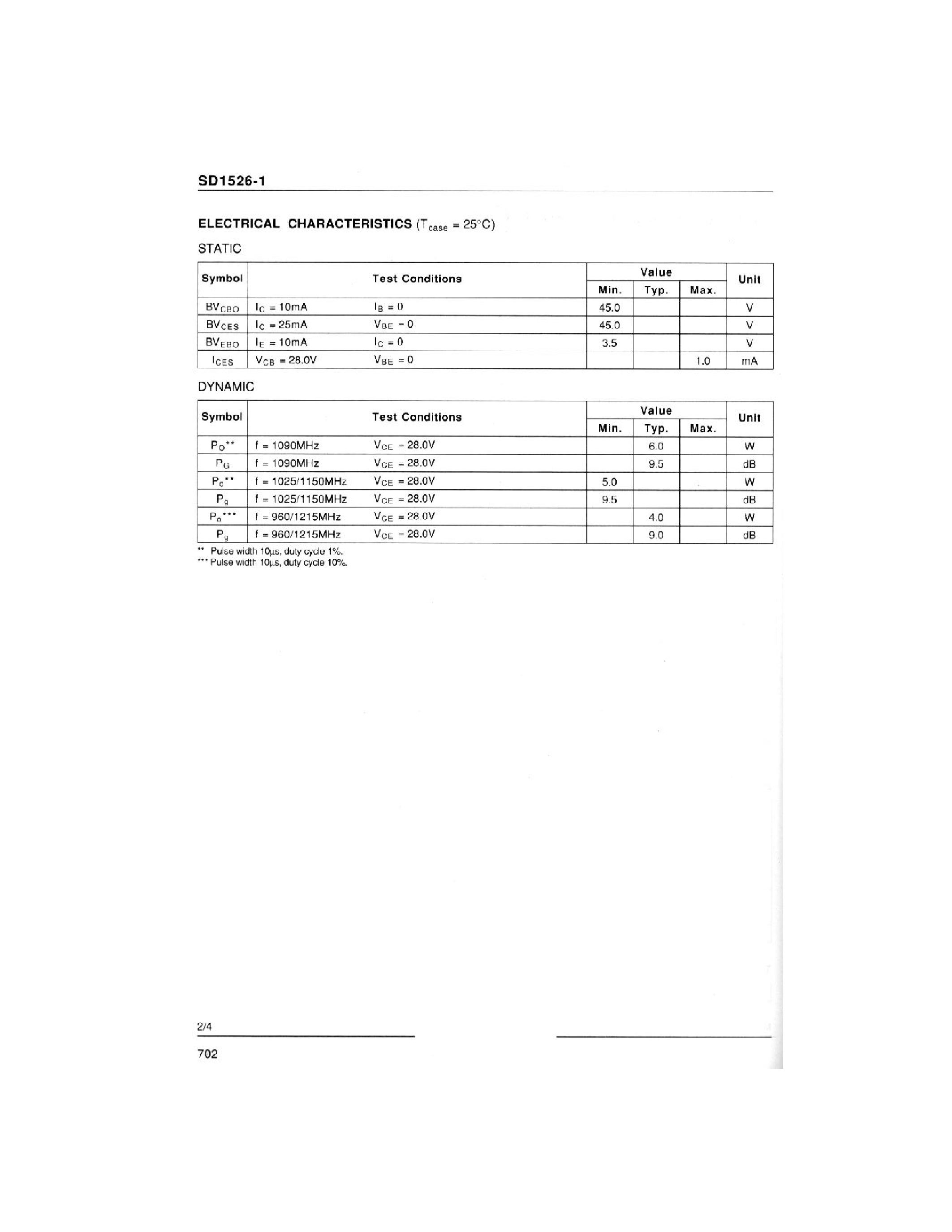 Datasheet SD1526-1 - RF & MICROWAVE TRANSISTORS IFF/DME APPLICATIONS page 2