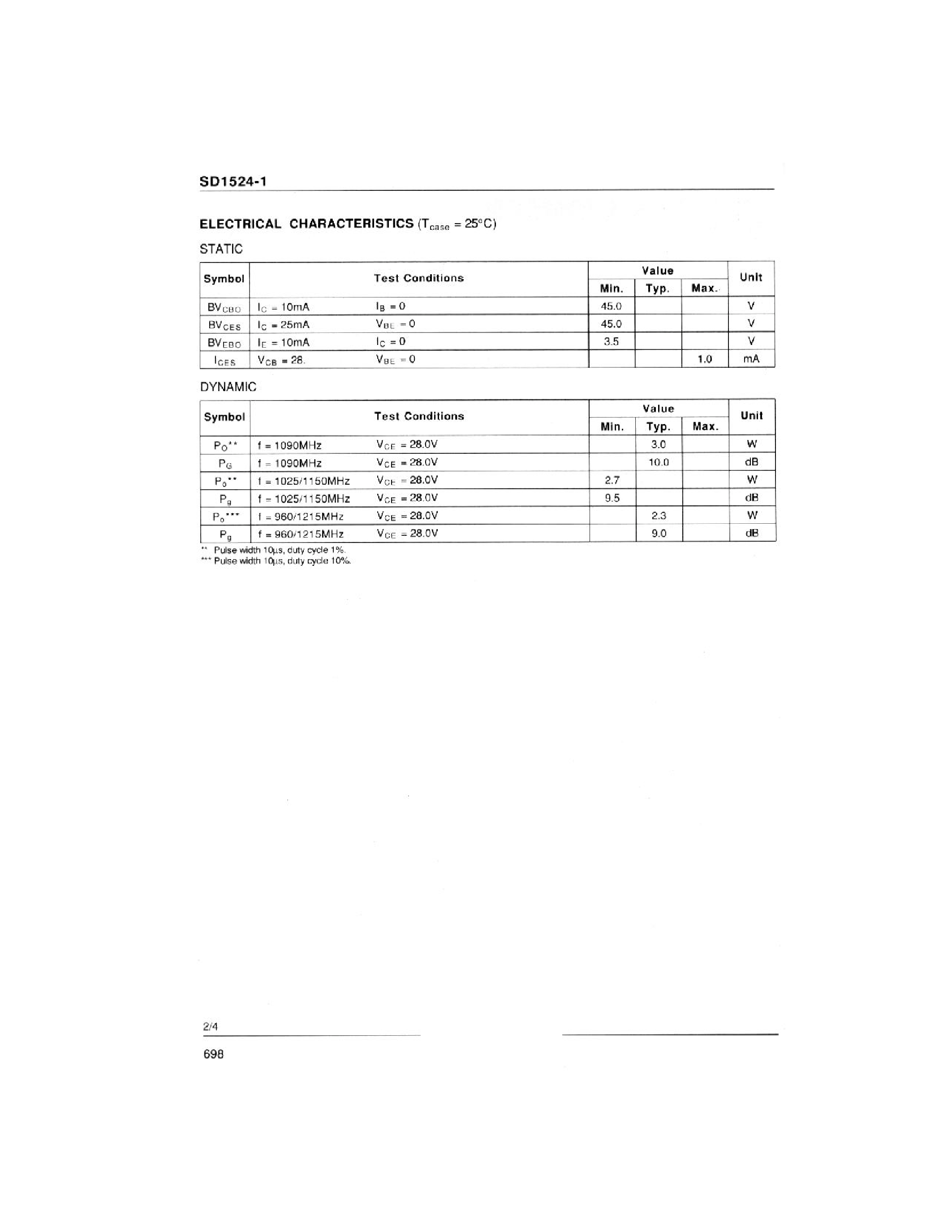 Datasheet SD1524-1 - RF & MICROWAVE TRANSISTORS IFF/DME APPLICATIONS page 2